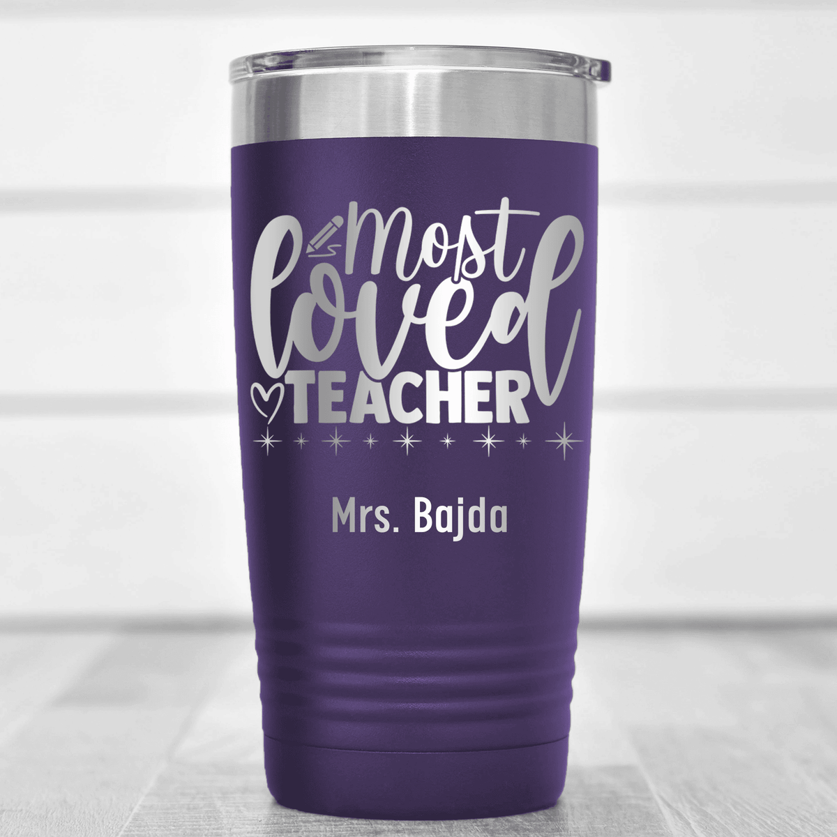 Purple Teacher Tumbler With Most Loved Teacher Design