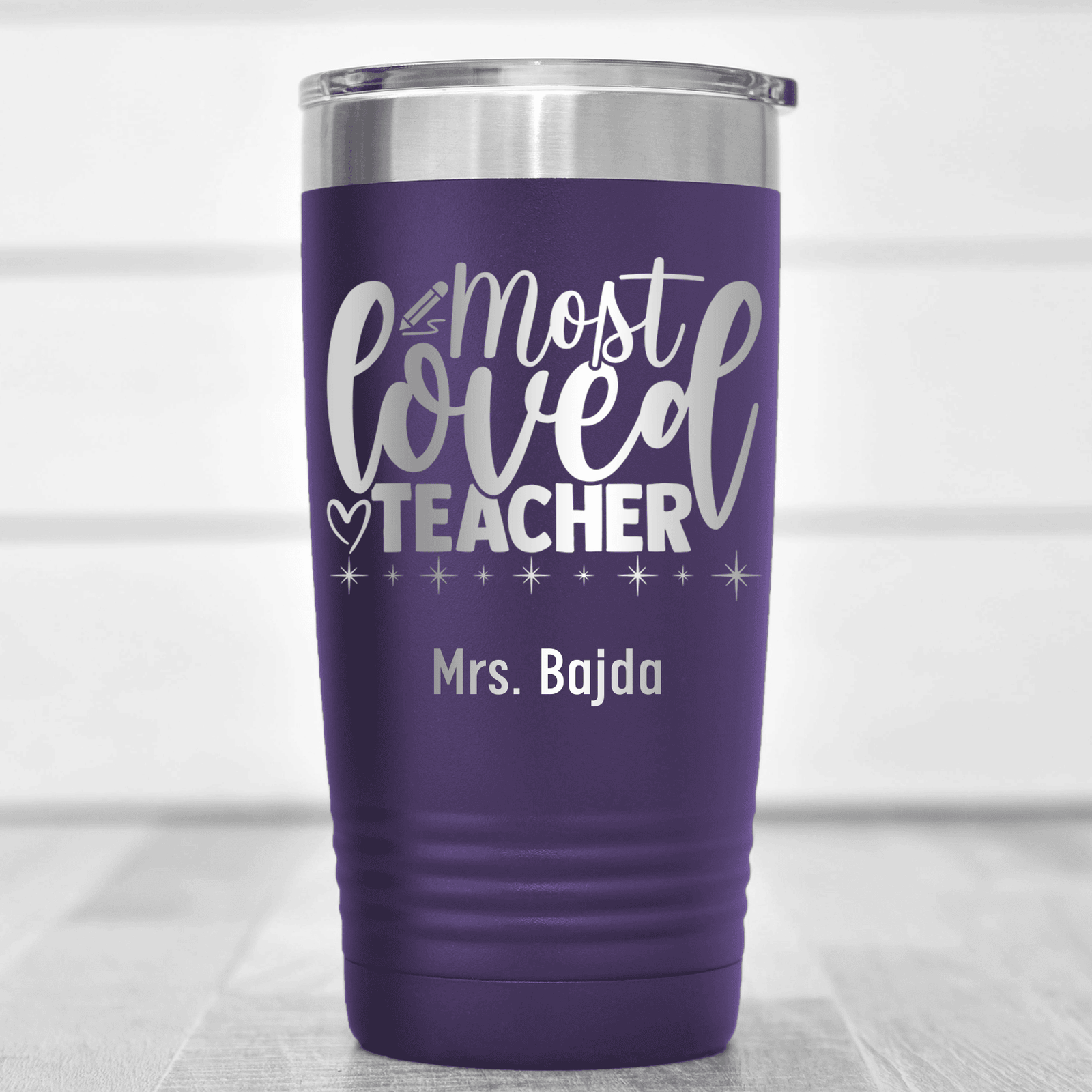 Purple Teacher Tumbler With Most Loved Teacher Design