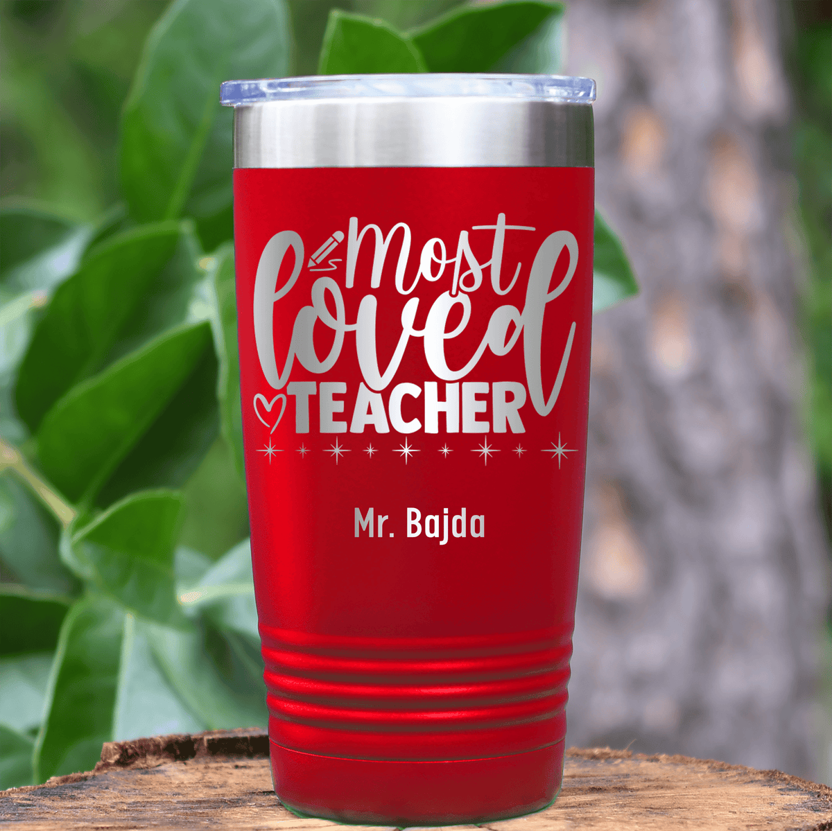 Red Teacher Tumbler With Most Loved Teacher Design