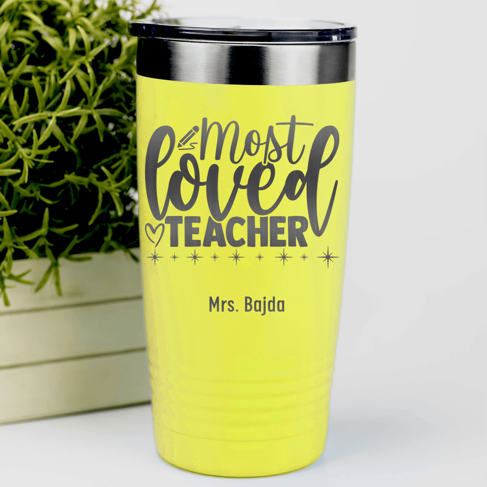 Yellow Teacher Tumbler With Most Loved Teacher Design