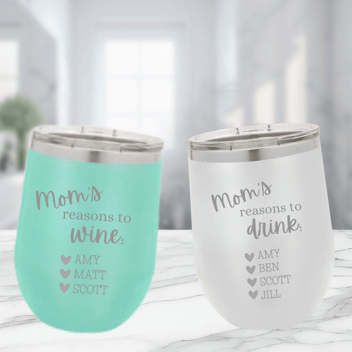 Personalized Mom&#39;s Whine On The Go Tumbler for her, Customized Gifts for Women by Groovy Girl Gifts