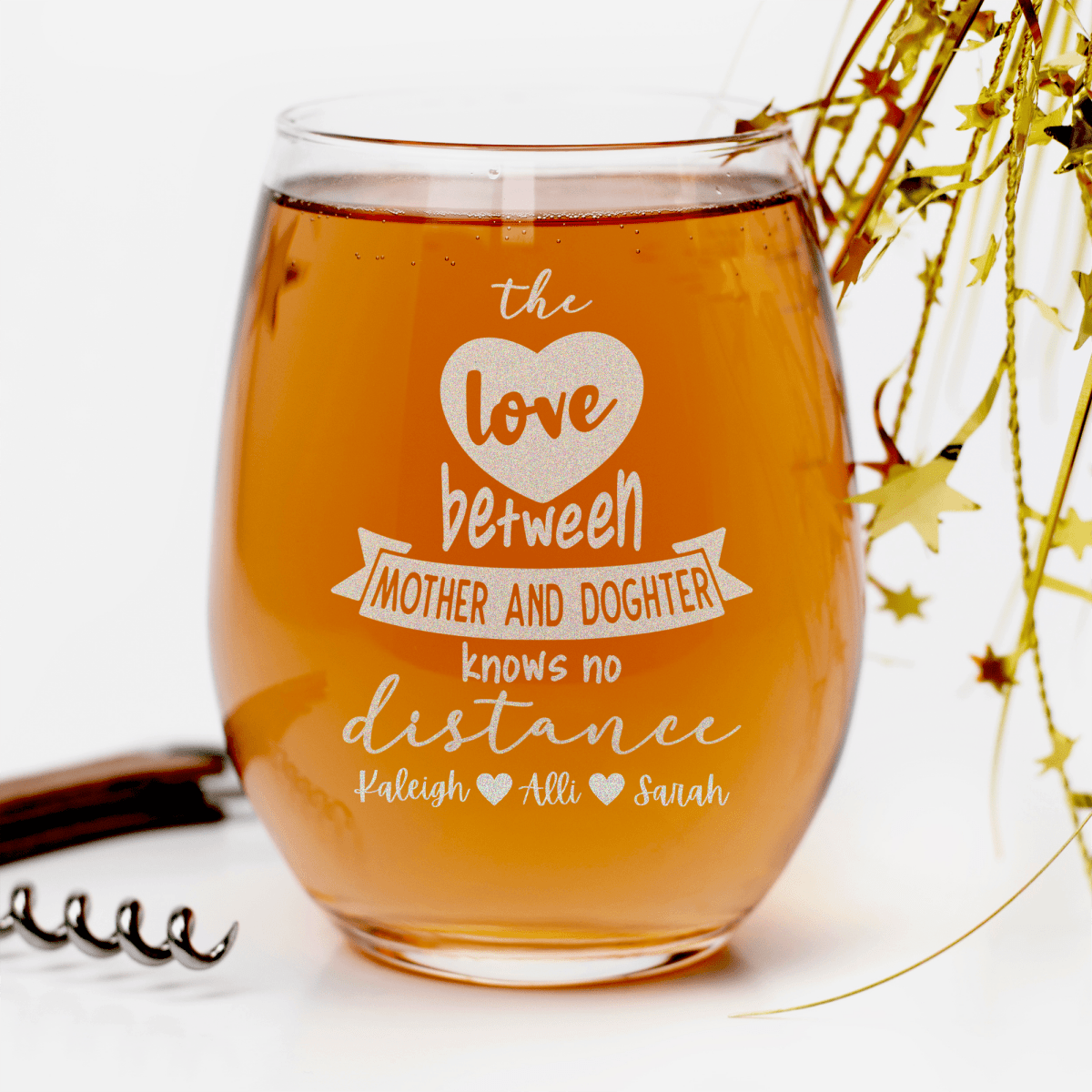 Personalized Mothers And Daughters Stemless Wine Glass for her, Customized Gifts for Women by Groovy Girl Gifts