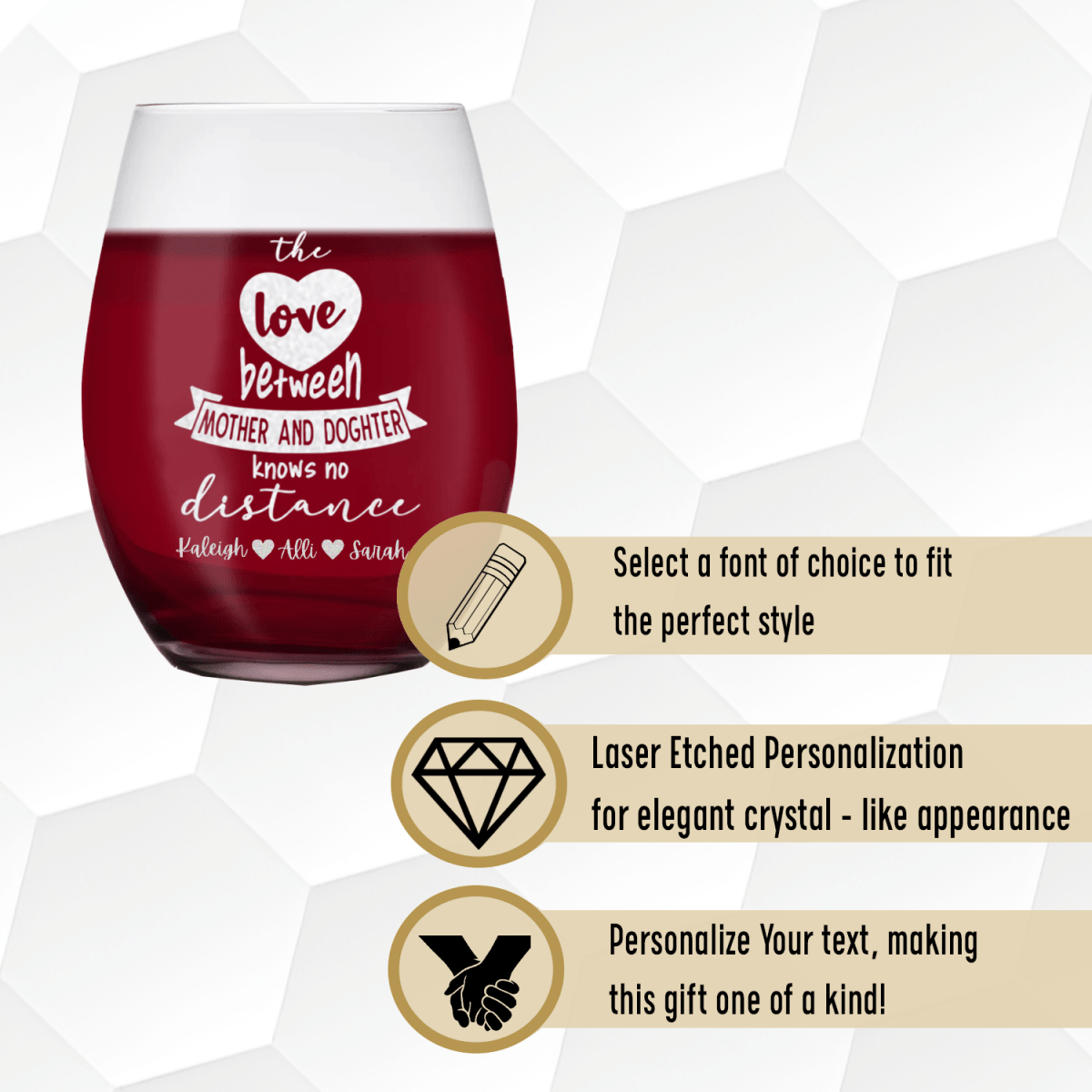 Personalized Mothers And Daughters Stemless Wine Glass for her, Customized Gifts for Women by Groovy Girl Gifts