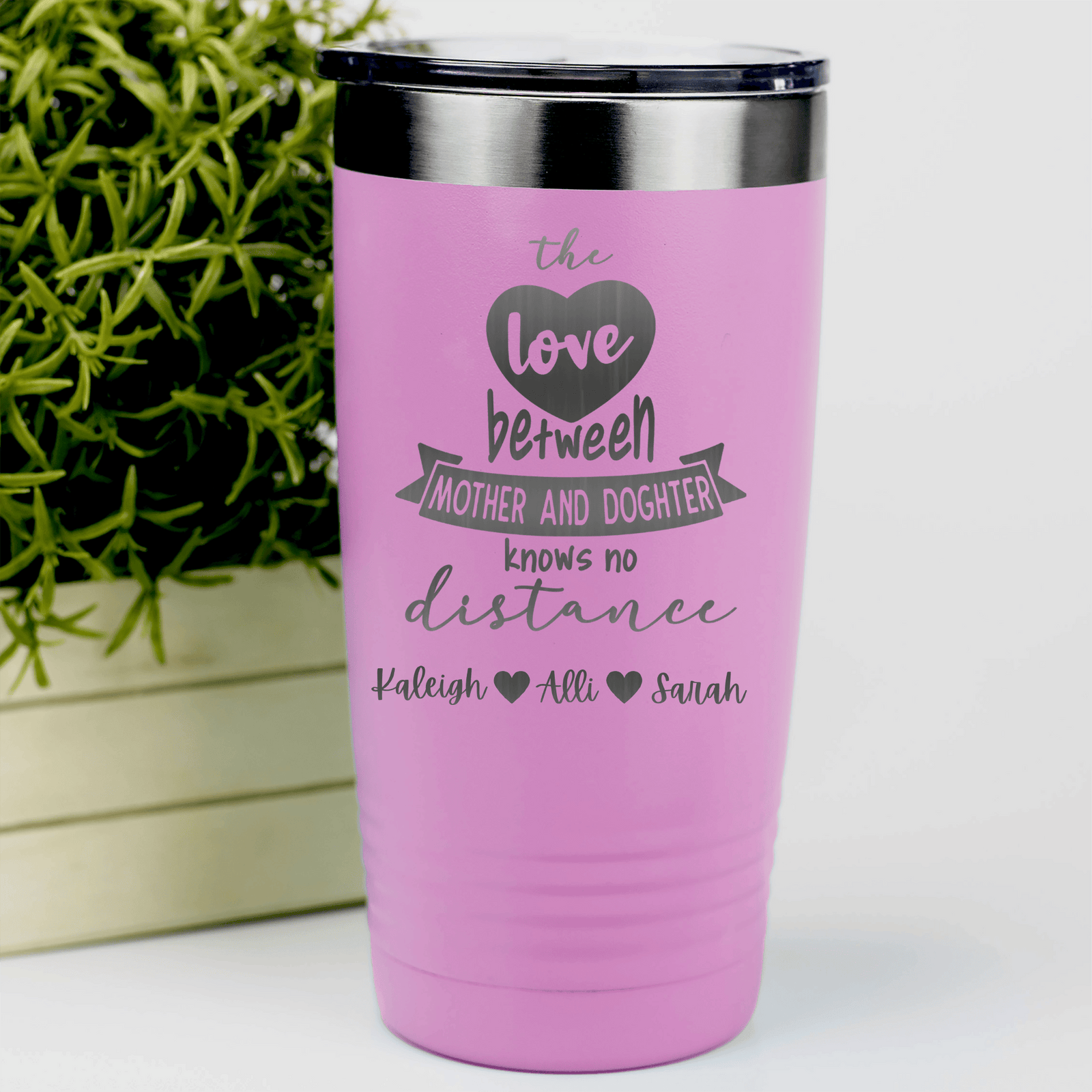 Pink Mothers Day Tumbler With Mothers And Daughters Design