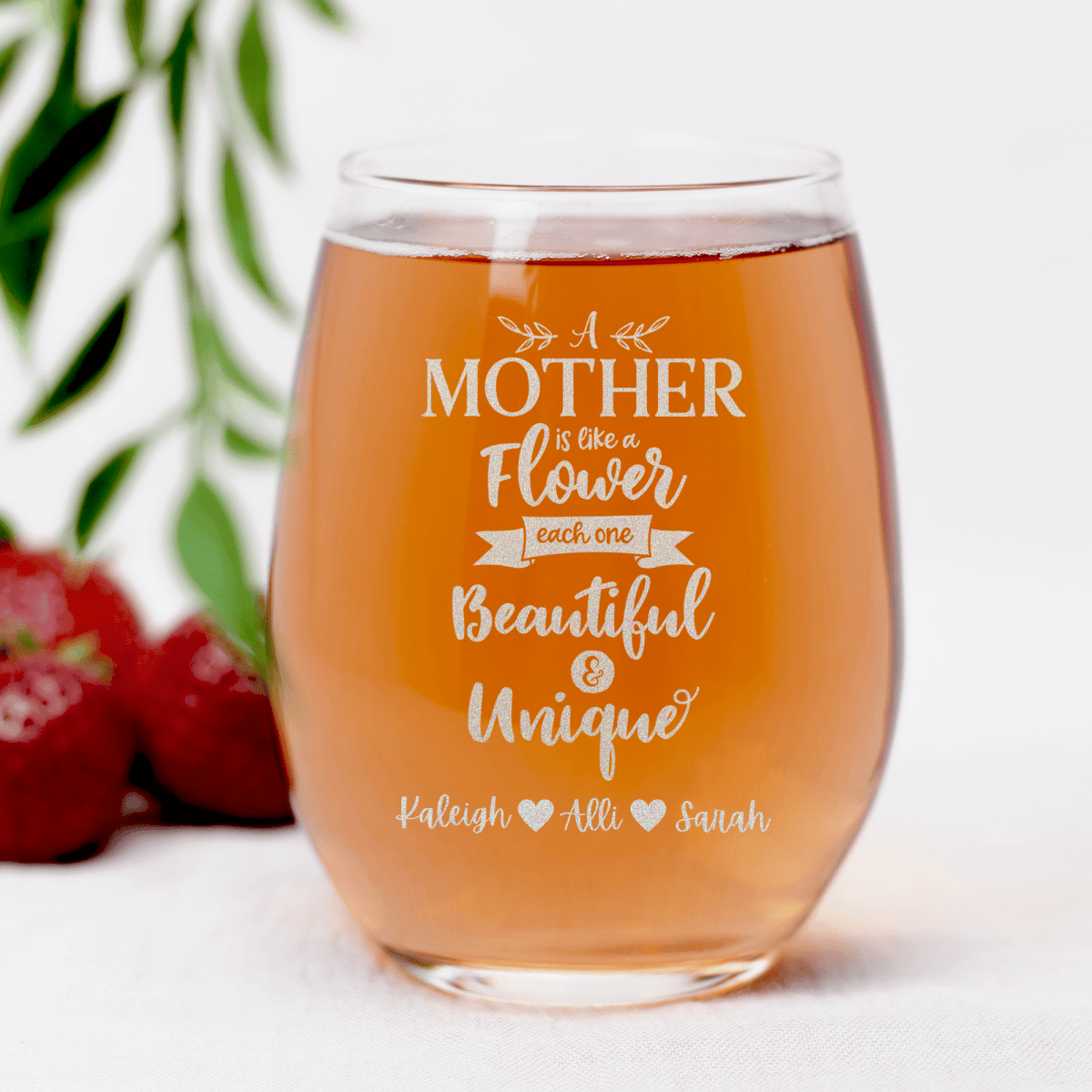 Personalized Mothers Are Like Flowers Stemless Wine Glass for her, Customized Gifts for Women by Groovy Girl Gifts
