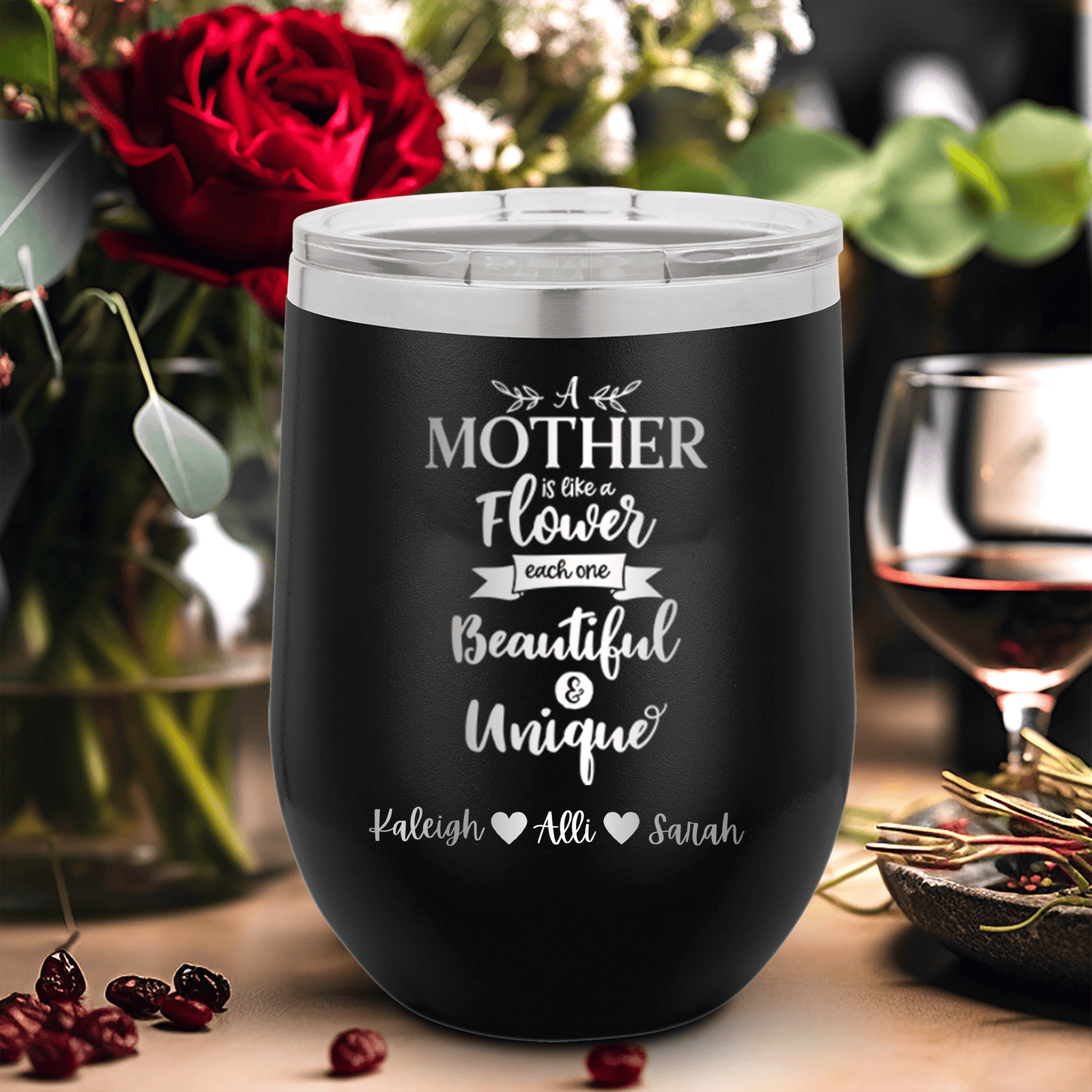 Personalized Mothers Are Like Flowers Wine Tumbler for her, Customized Gifts for Women by Groovy Girl Gifts