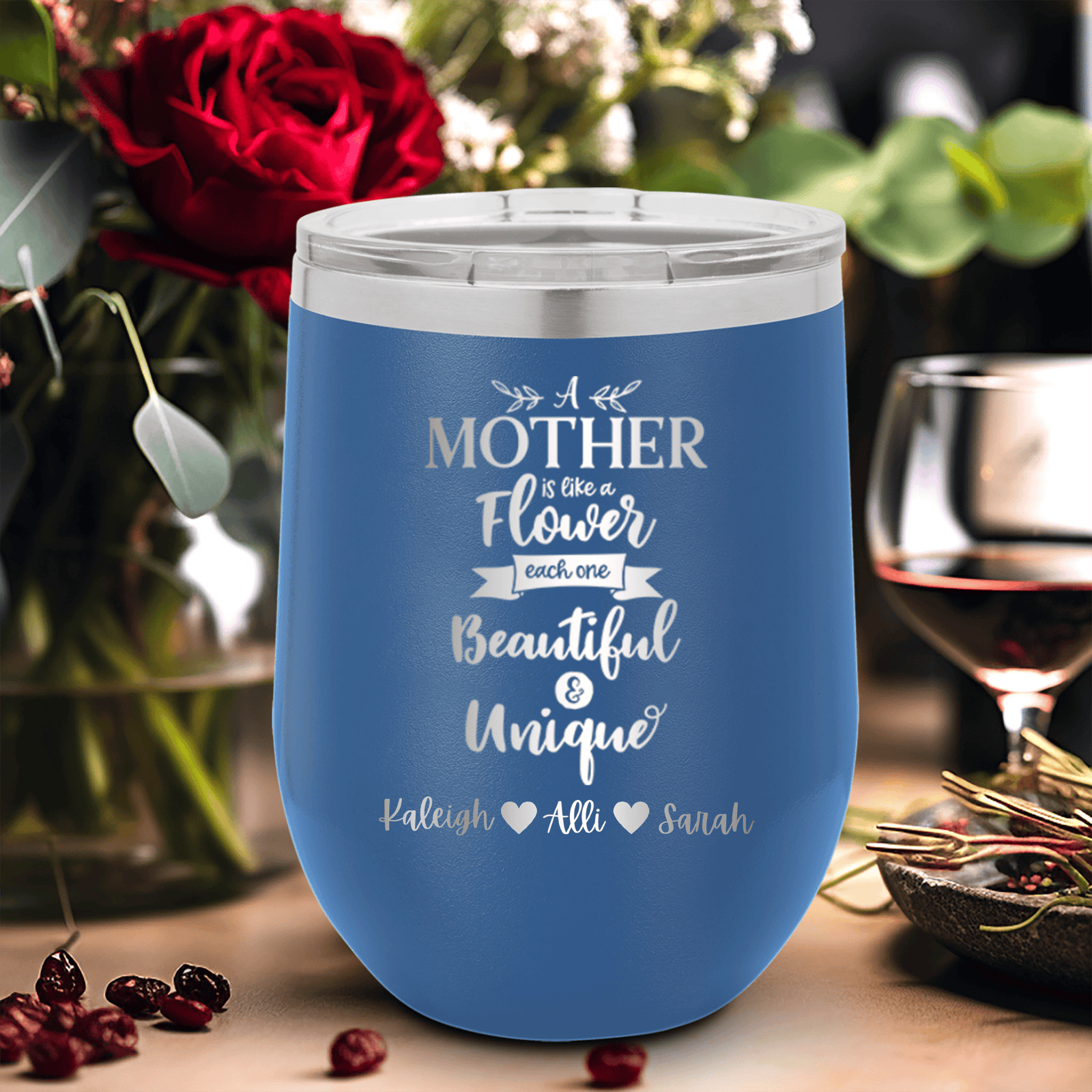 Personalized Mothers Are Like Flowers Wine Tumbler for her, Customized Gifts for Women by Groovy Girl Gifts