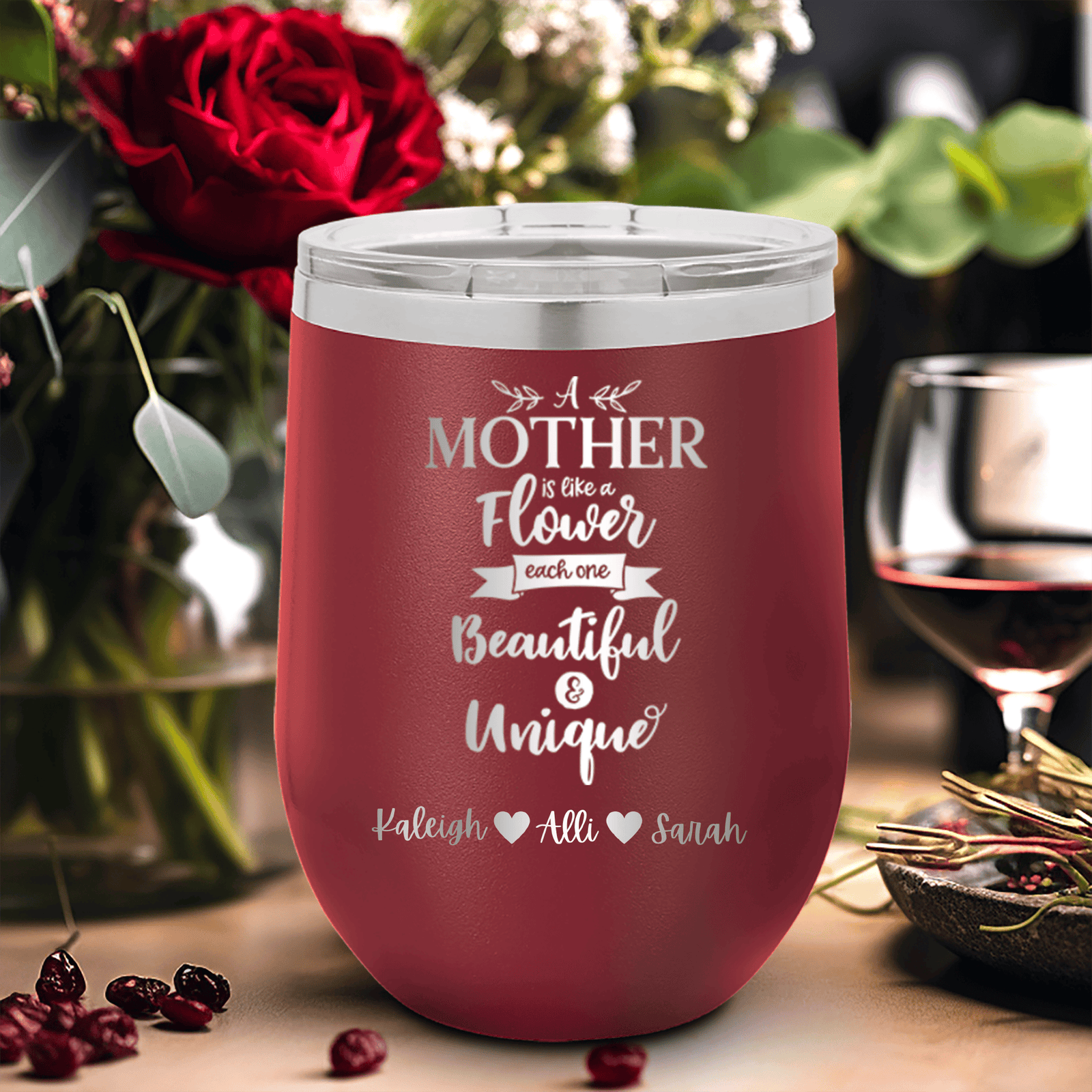 Personalized Mothers Are Like Flowers Wine Tumbler for her, Customized Gifts for Women by Groovy Girl Gifts