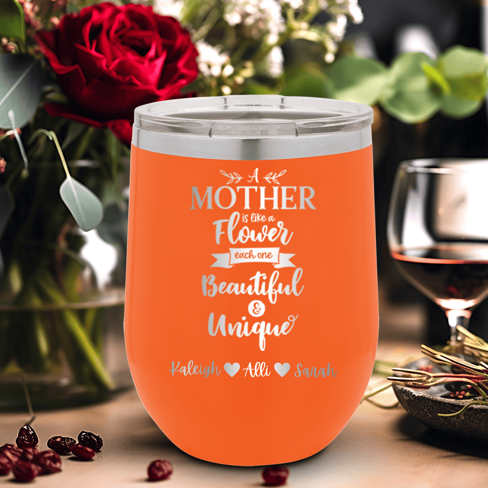 Personalized Mothers Are Like Flowers Wine Tumbler for her, Customized Gifts for Women by Groovy Girl Gifts