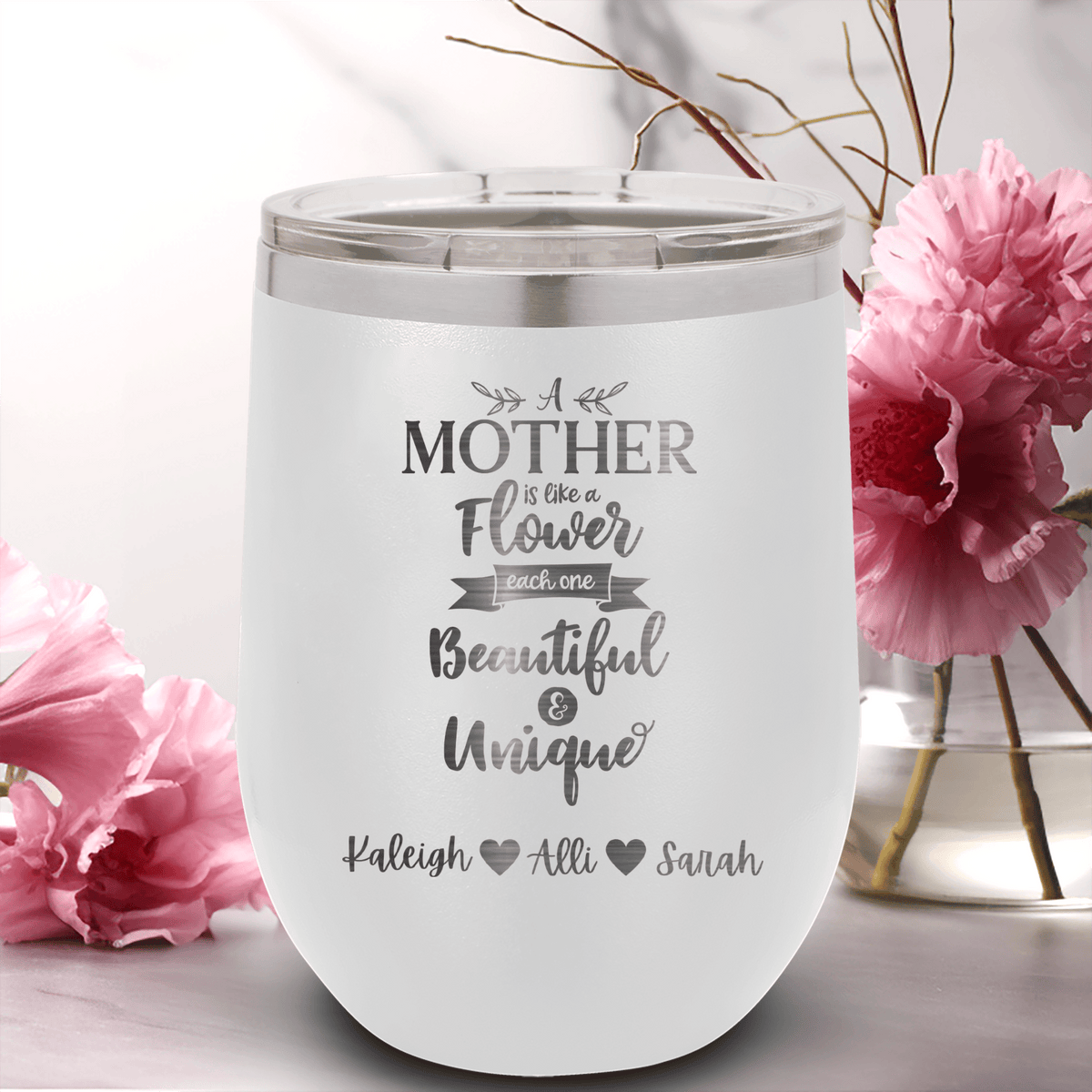 Personalized Mothers Are Like Flowers Wine Tumbler for her, Customized Gifts for Women by Groovy Girl Gifts