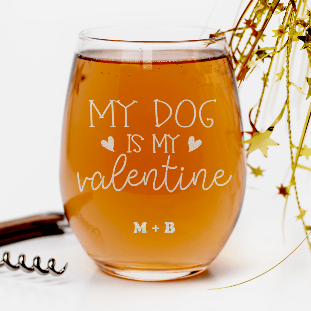 Personalized My Dog Is My Valentine Stemless Wine Glass for her, Customized Gifts for Women by Groovy Girl Gifts