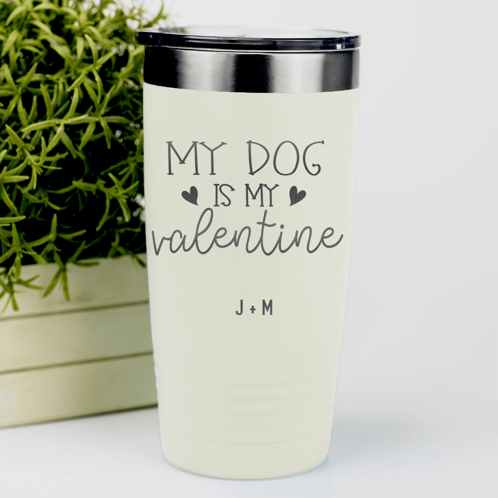 White Valentines Day Tumbler With My Dog Is My Valentine Design