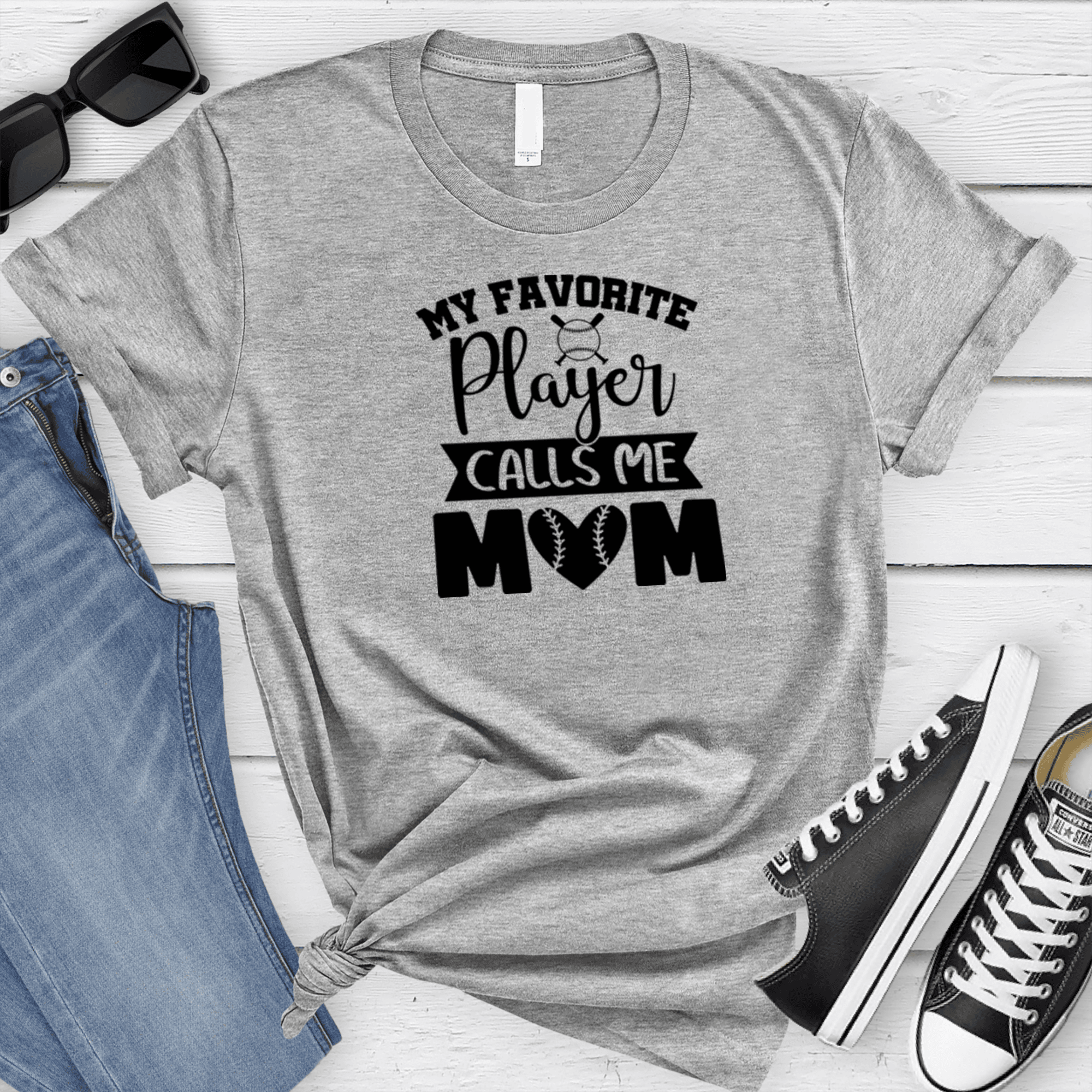 Womens Grey T Shirt with My-Favorite-Athlete-Calls-Me-Mom design