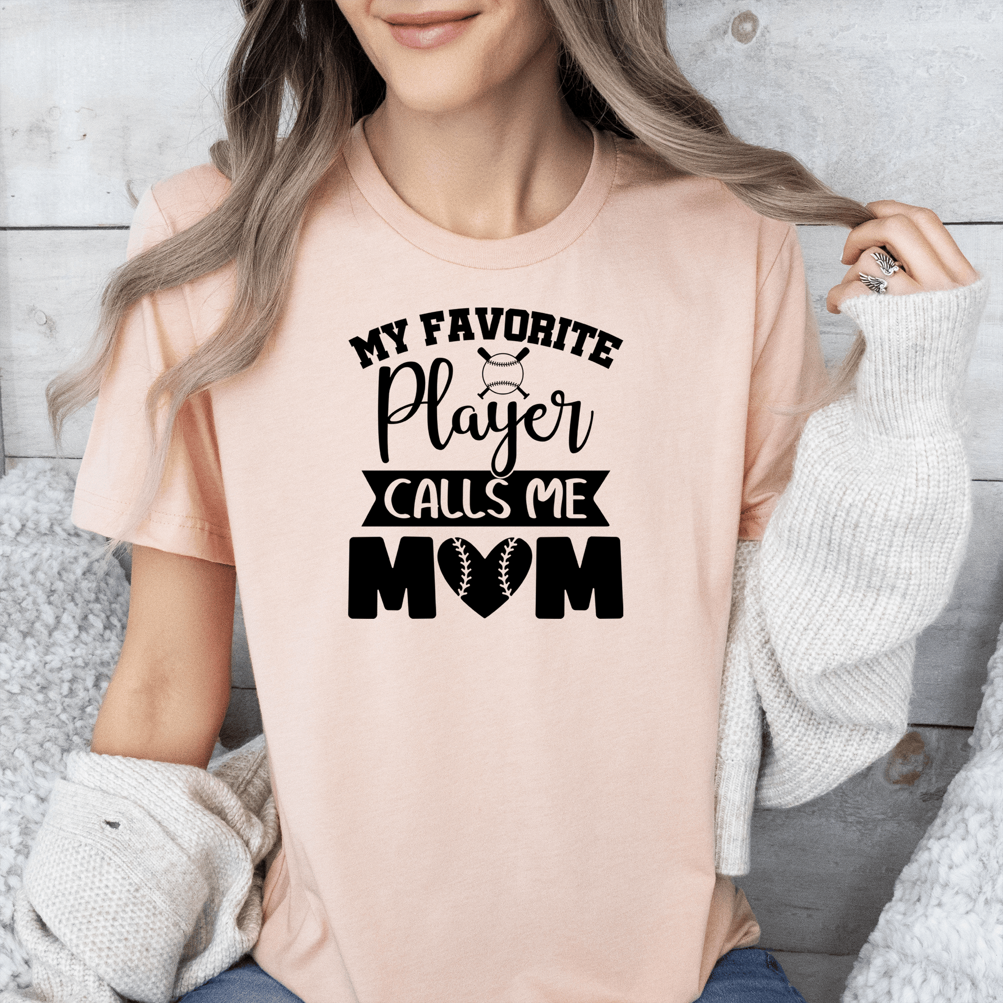 Womens Heather Peach T Shirt with My-Favorite-Athlete-Calls-Me-Mom design