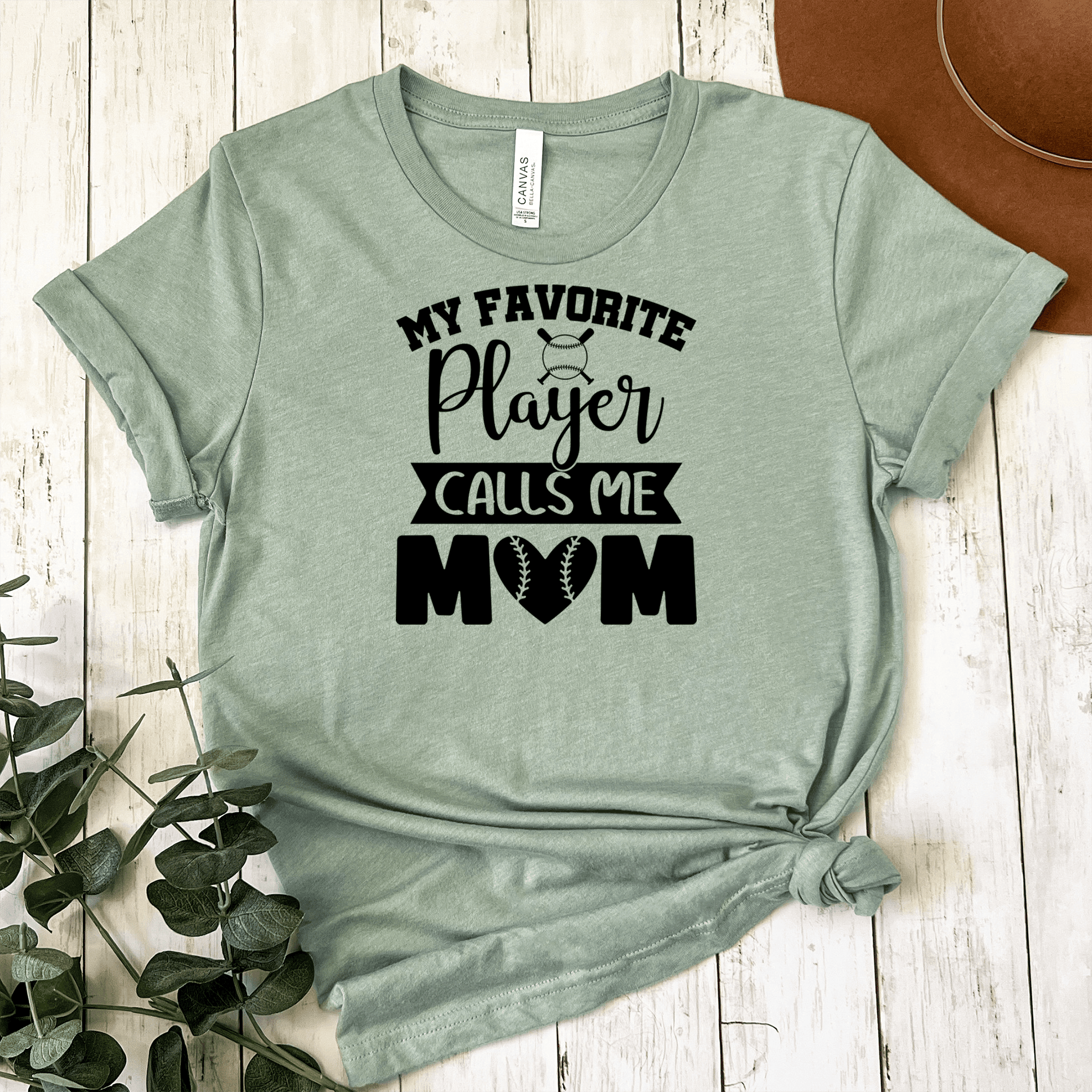 Womens Light Green T Shirt with My-Favorite-Athlete-Calls-Me-Mom design