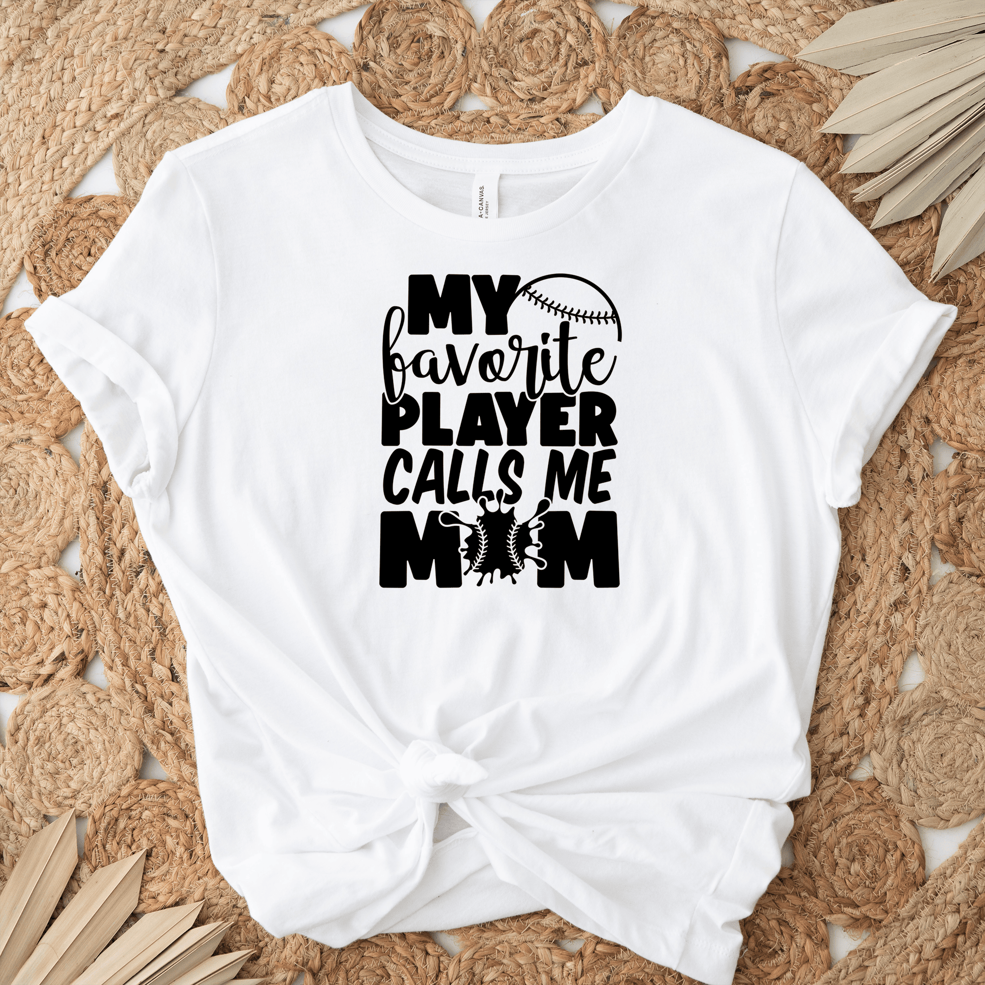 Womens White T Shirt with My-Favorite-Player-Calls-Me-Mom design