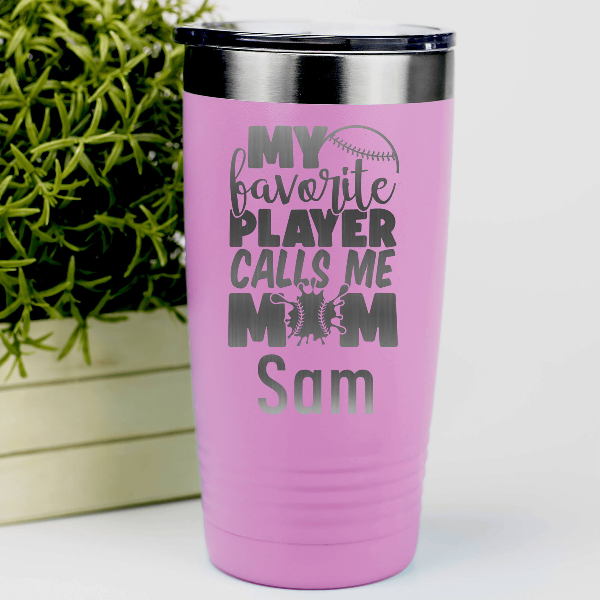 Pink Baseball Mom Tumbler With My Favorite Player Calls Me Mom Design