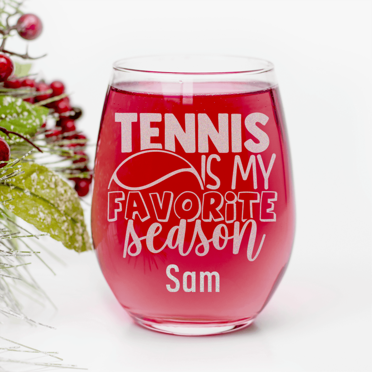 Personalized My Favorite Season Is Tennis Stemless Wine Glass for her, Customized Gifts for Women by Groovy Girl Gifts