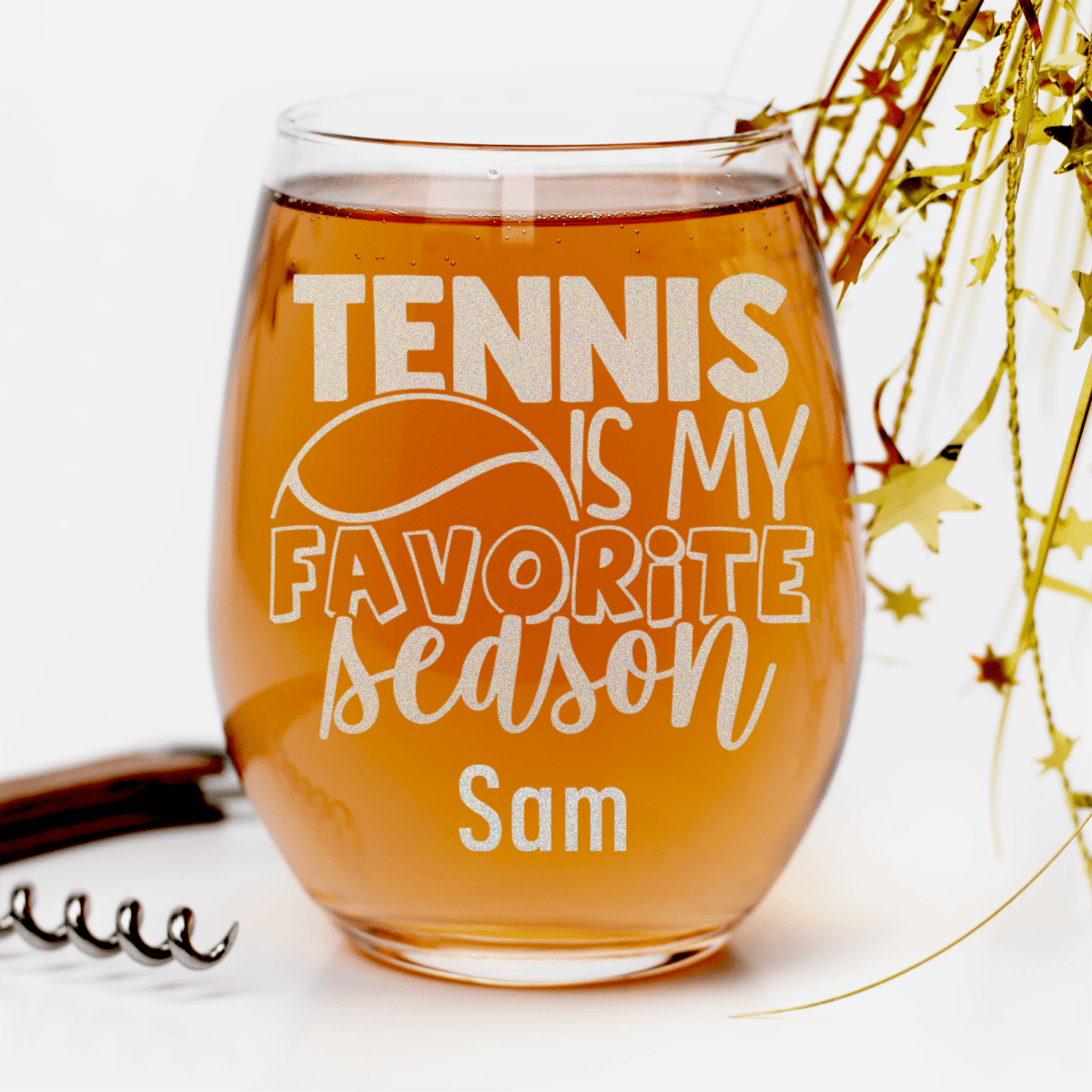 Personalized My Favorite Season Is Tennis Stemless Wine Glass for her, Customized Gifts for Women by Groovy Girl Gifts