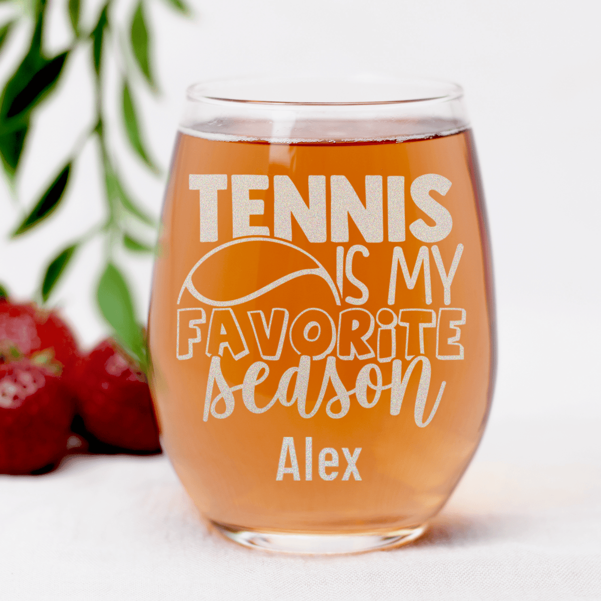 Personalized My Favorite Season Is Tennis Stemless Wine Glass for her, Customized Gifts for Women by Groovy Girl Gifts