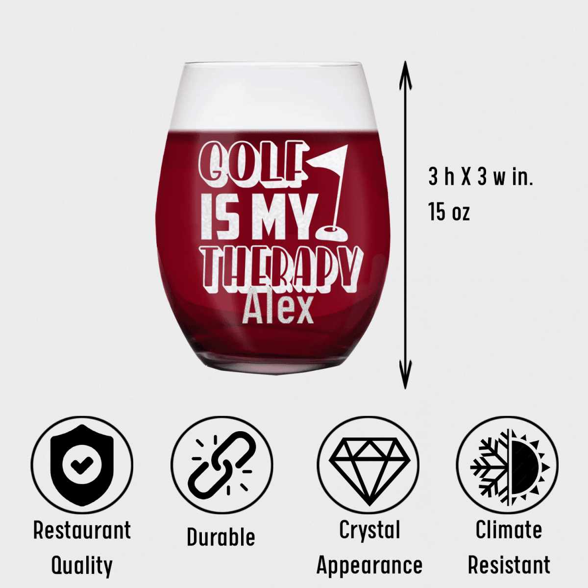 Personalized My Real Therapy Stemless Wine Glass for her, Customized Gifts for Women by Groovy Girl Gifts