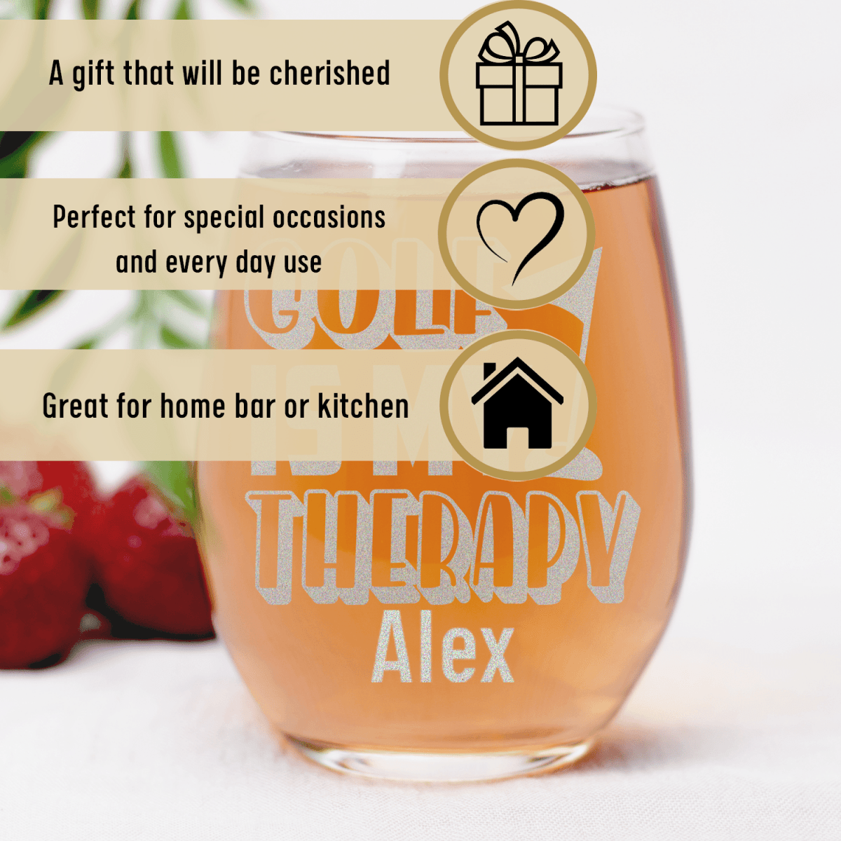 Personalized My Real Therapy Stemless Wine Glass for her, Customized Gifts for Women by Groovy Girl Gifts