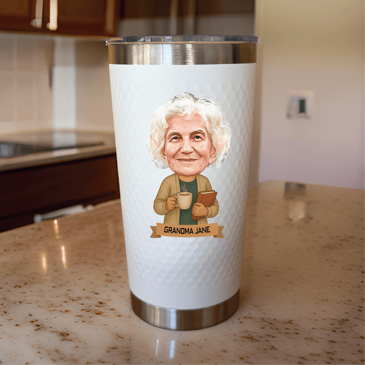 custom caricature tumbler gift for book lover woman with personalized photo design