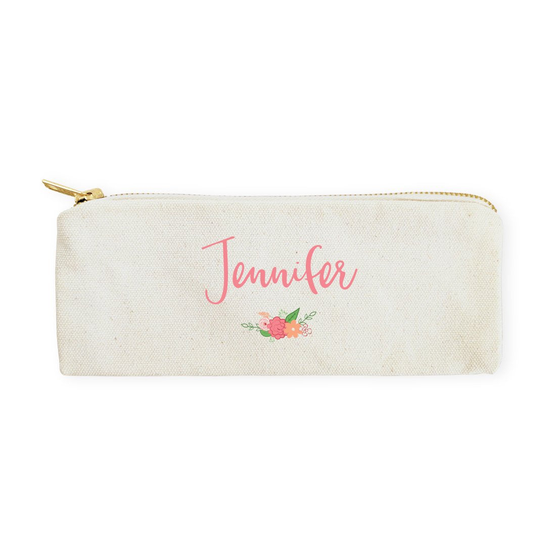 Personalized Name Colored Floral Cotton Canvas Pencil Case and Travel