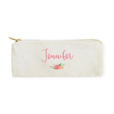 Personalized Name Colored Floral Cotton Canvas Pencil Case and Travel