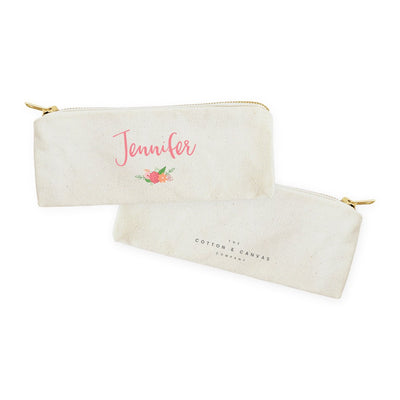 Personalized Name Colored Floral Cotton Canvas Pencil Case and Travel
