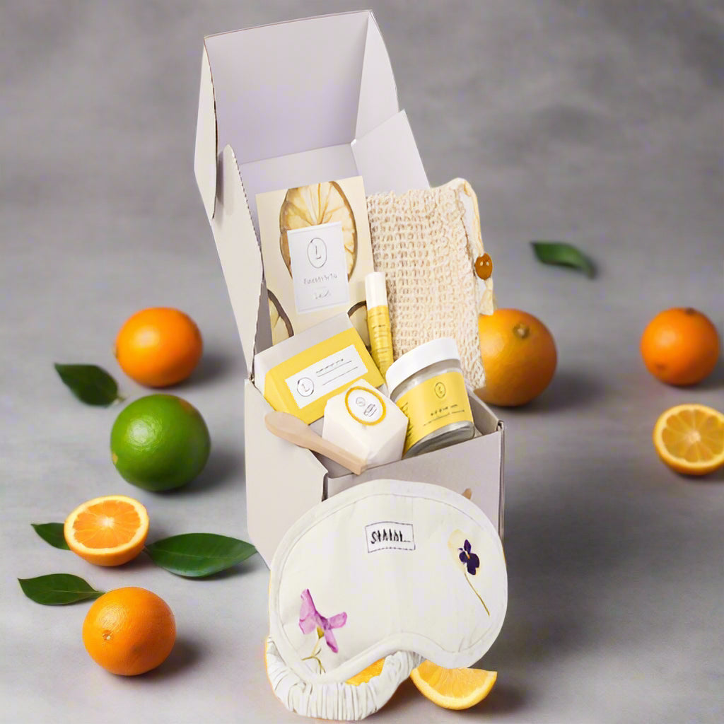 Mini Citrus Spa Gift Set – Grapefruit Oil, Foot Salts, Lemongrass Soap &amp; Shower Steamer – Perfect Thank You Gift