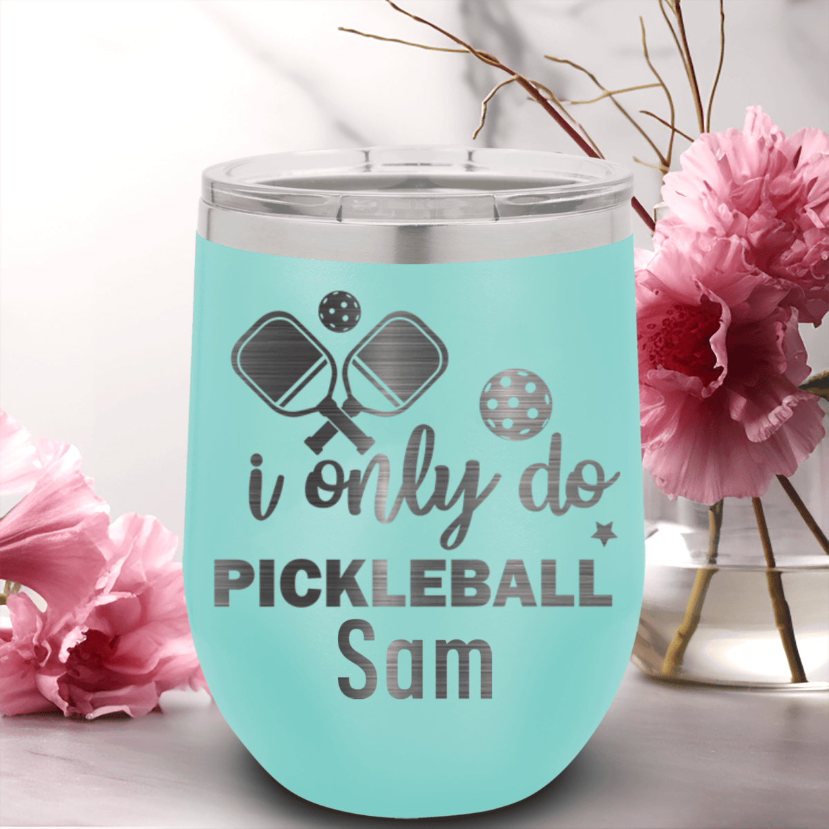Pink Pickleball Wine Tumbler With Nothin But Pickle Design