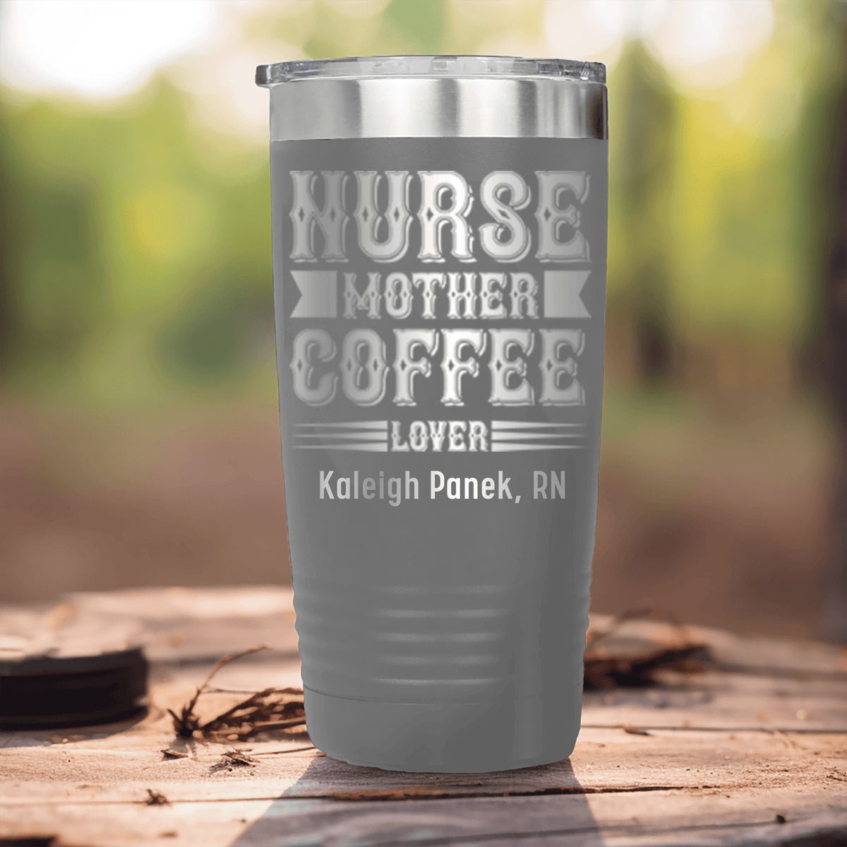 Grey Nurse Tumbler With Nurse Mother And Coffee Design