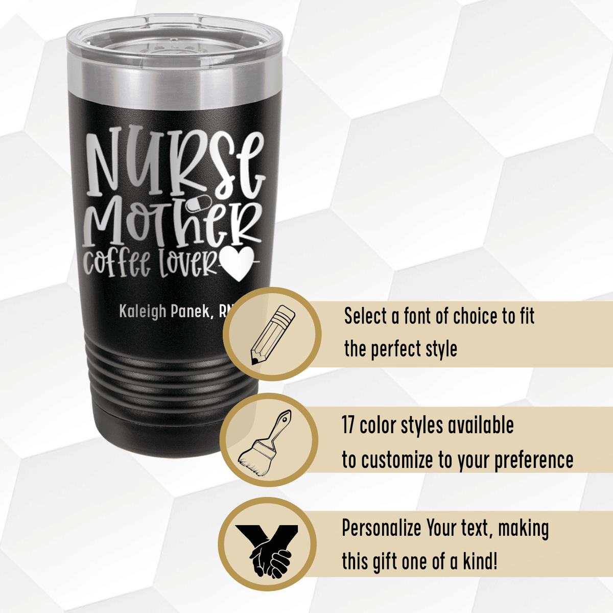 Personalized Nurse Mother Coffee Lover Tumbler for her, Customized Gifts for Women by Groovy Girl Gifts