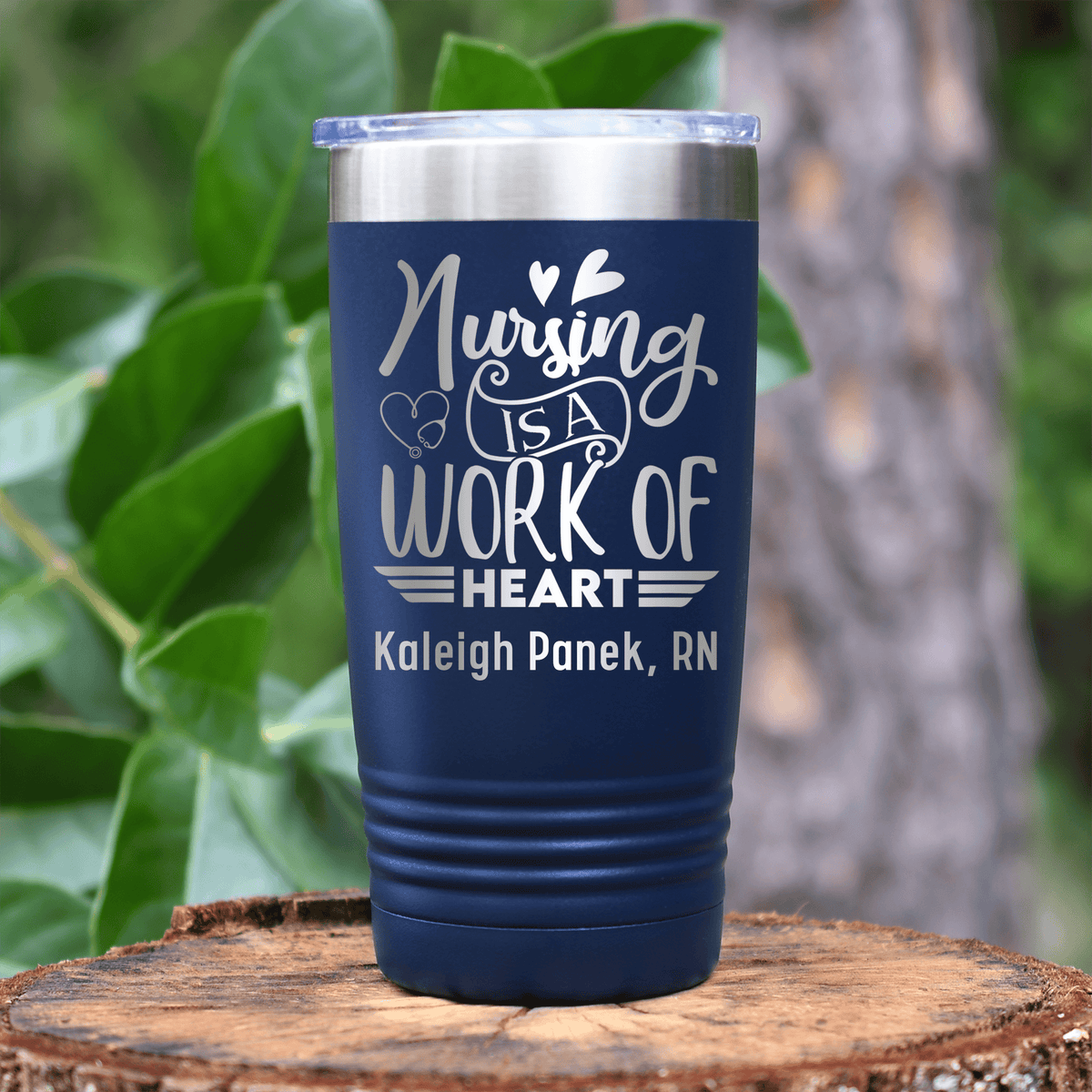 Navy Nurse Tumbler With Nursing Is Work Of Heart Design