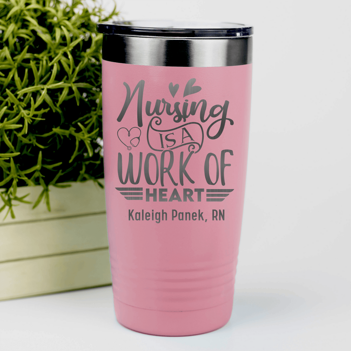 Salmon Nurse Tumbler With Nursing Is Work Of Heart Design