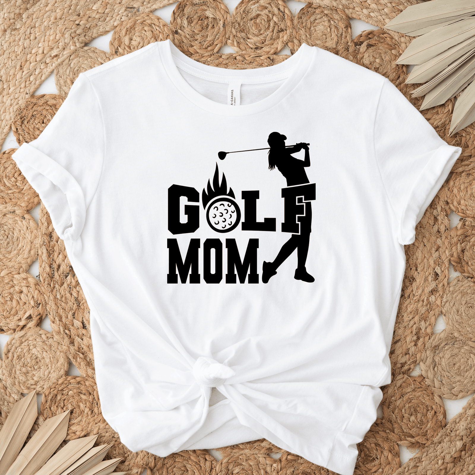 Womens White T Shirt with On-Fire-Golf-Mom design