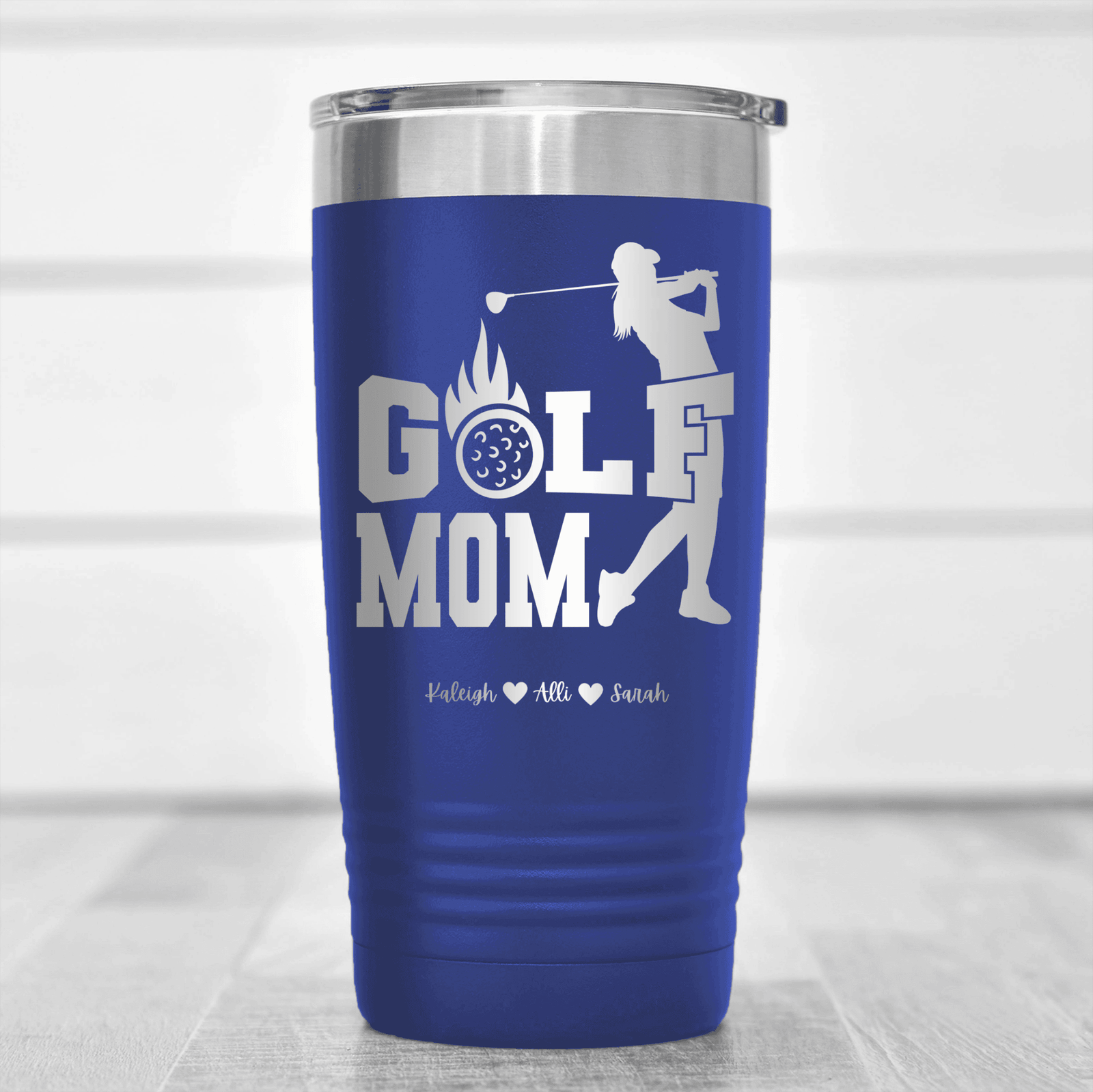 Navy Golf Mom Tumbler With On Fire Golf Mom Design