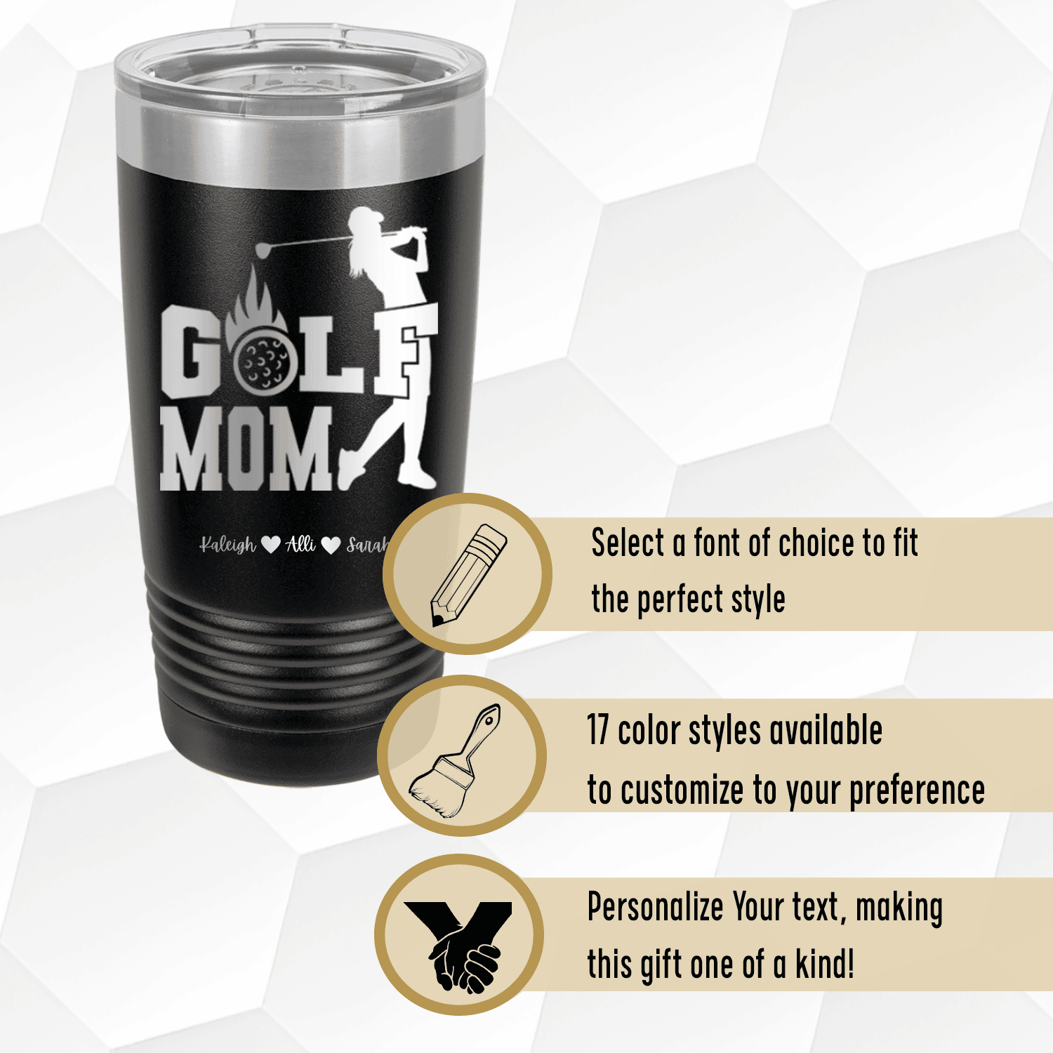 Personalized On Fire Golf Mom Tumbler for her, Customized Gifts for Women by Groovy Girl Gifts