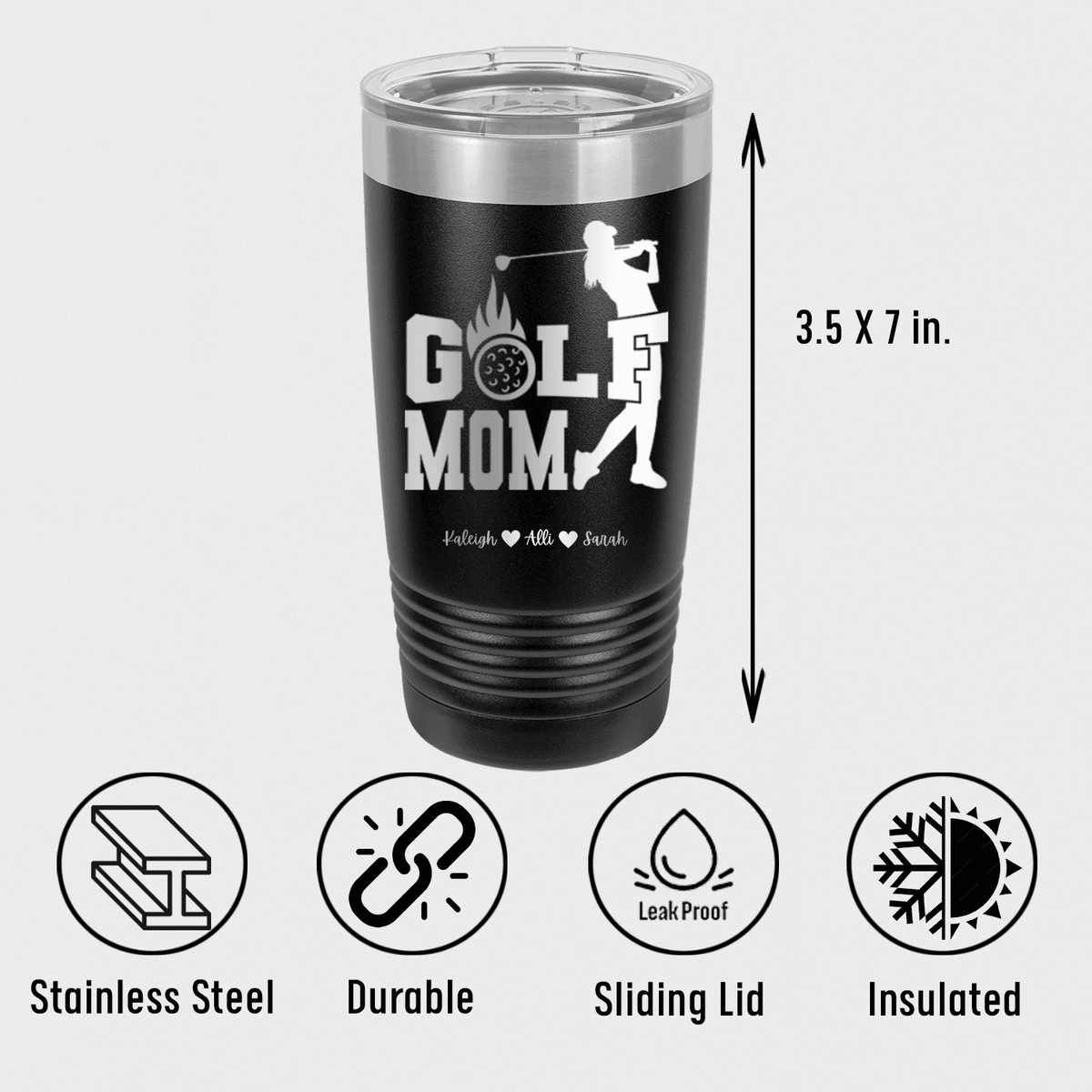 Personalized On Fire Golf Mom Tumbler for her, Customized Gifts for Women by Groovy Girl Gifts