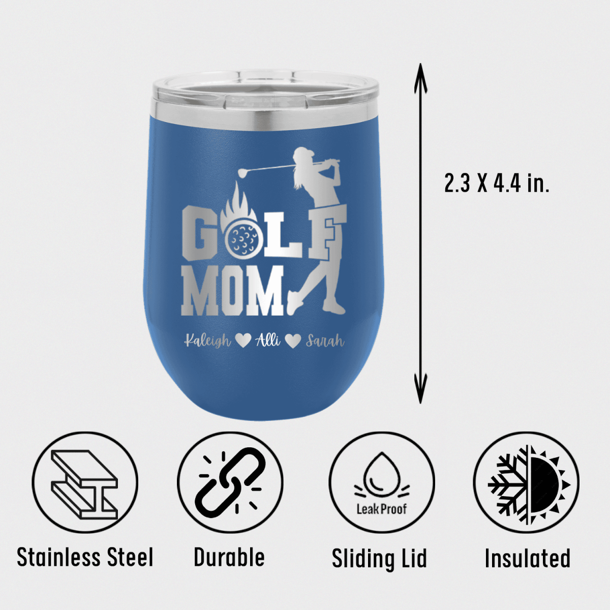 Personalized On Fire Golf Mom Wine Tumbler for her, Customized Gifts for Women by Groovy Girl Gifts