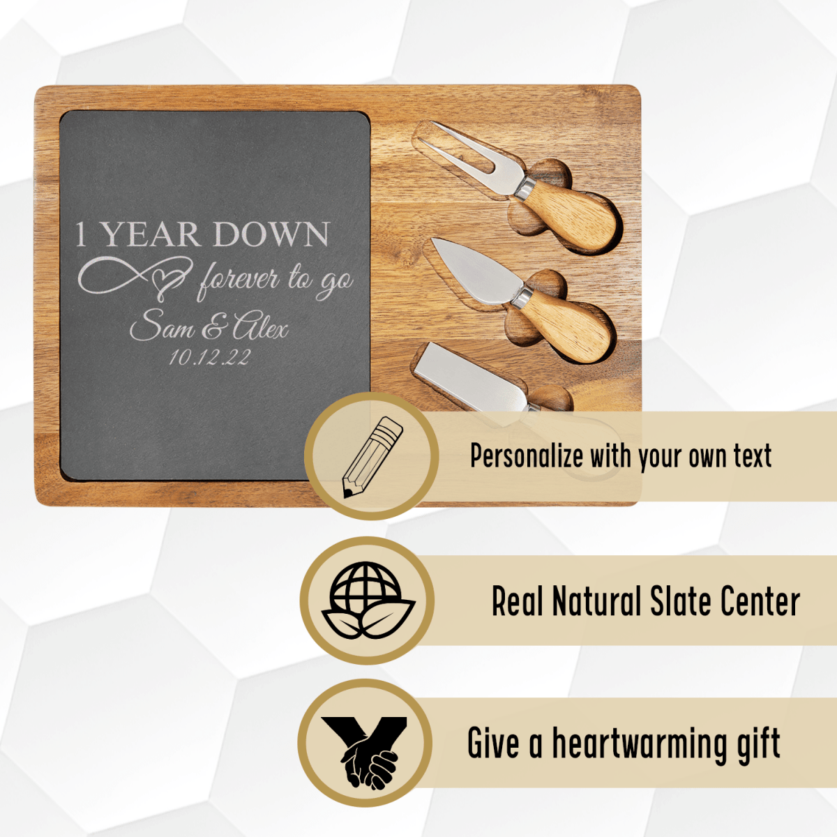 Personalized One Year Down Wood Slate Serving Tray for her, Customized Gifts for Women by Groovy Girl Gifts