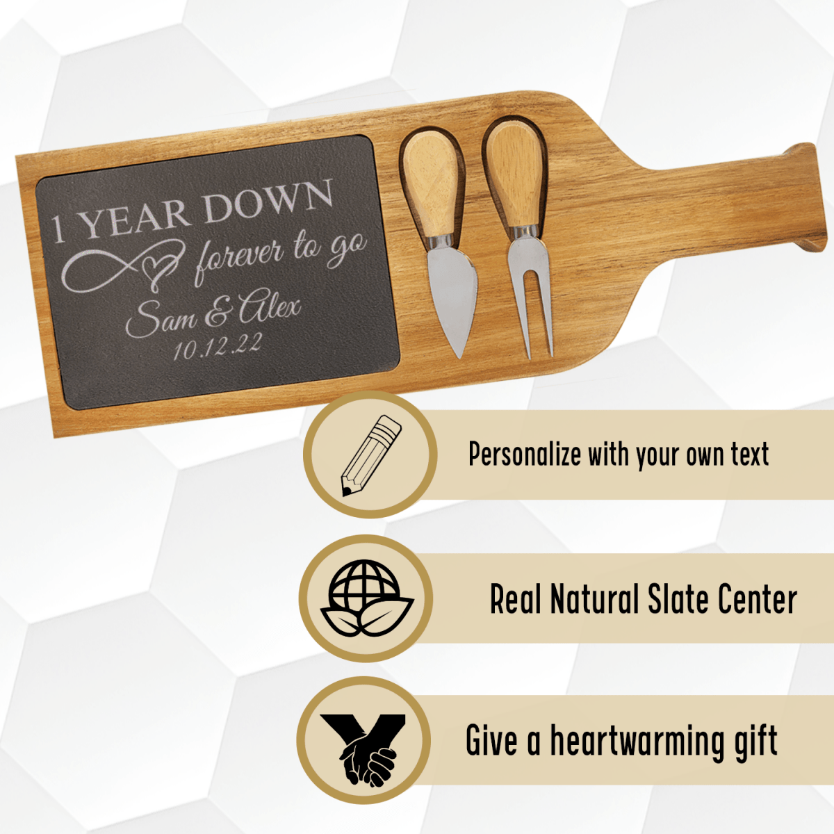 Personalized One Year Down Wood Slate Serving Tray With Handle for her, Customized Gifts for Women by Groovy Girl Gifts