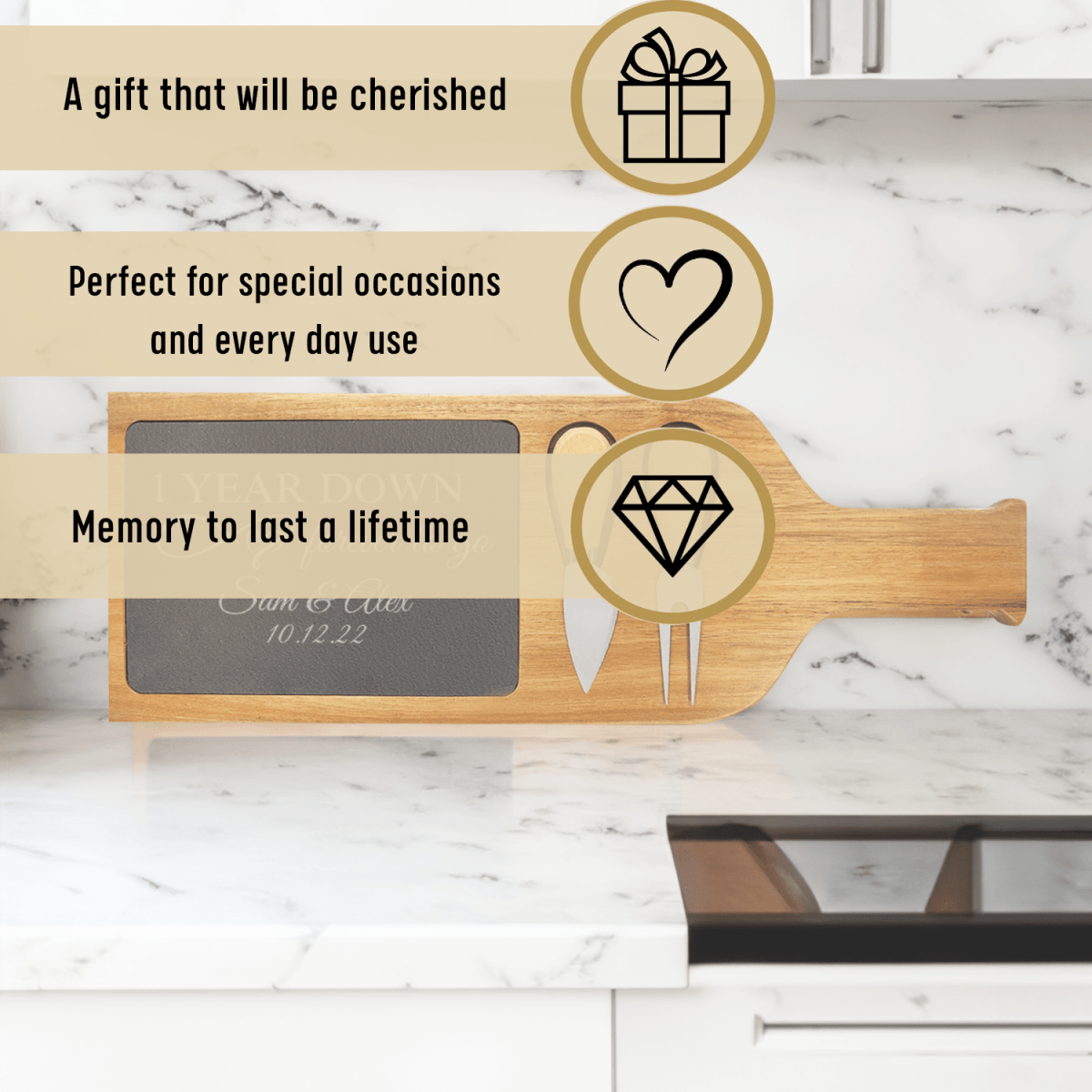 Personalized One Year Down Wood Slate Serving Tray With Handle for her, Customized Gifts for Women by Groovy Girl Gifts