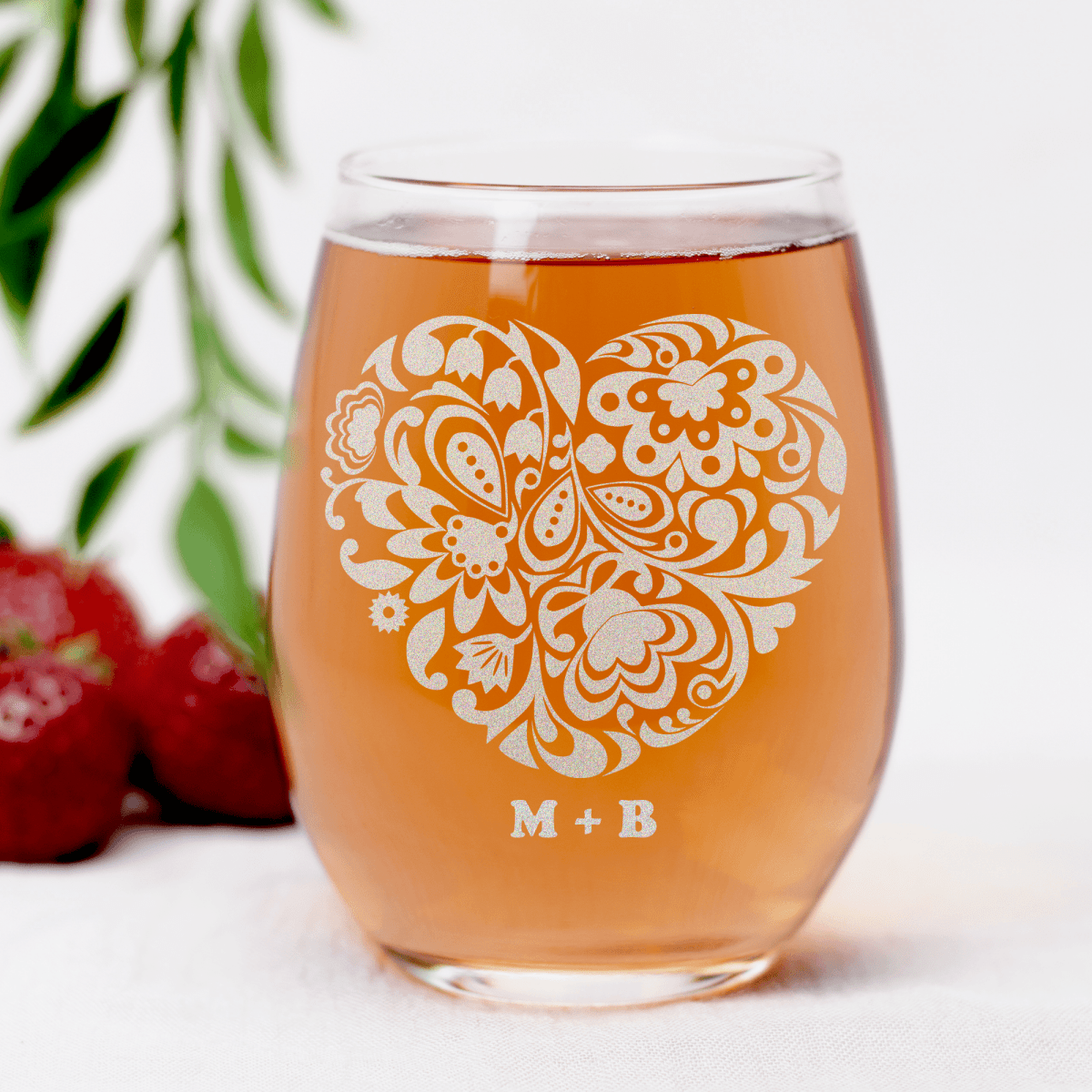 Personalized Paper Heart Strings Stemless Wine Glass for her, Customized Gifts for Women by Groovy Girl Gifts