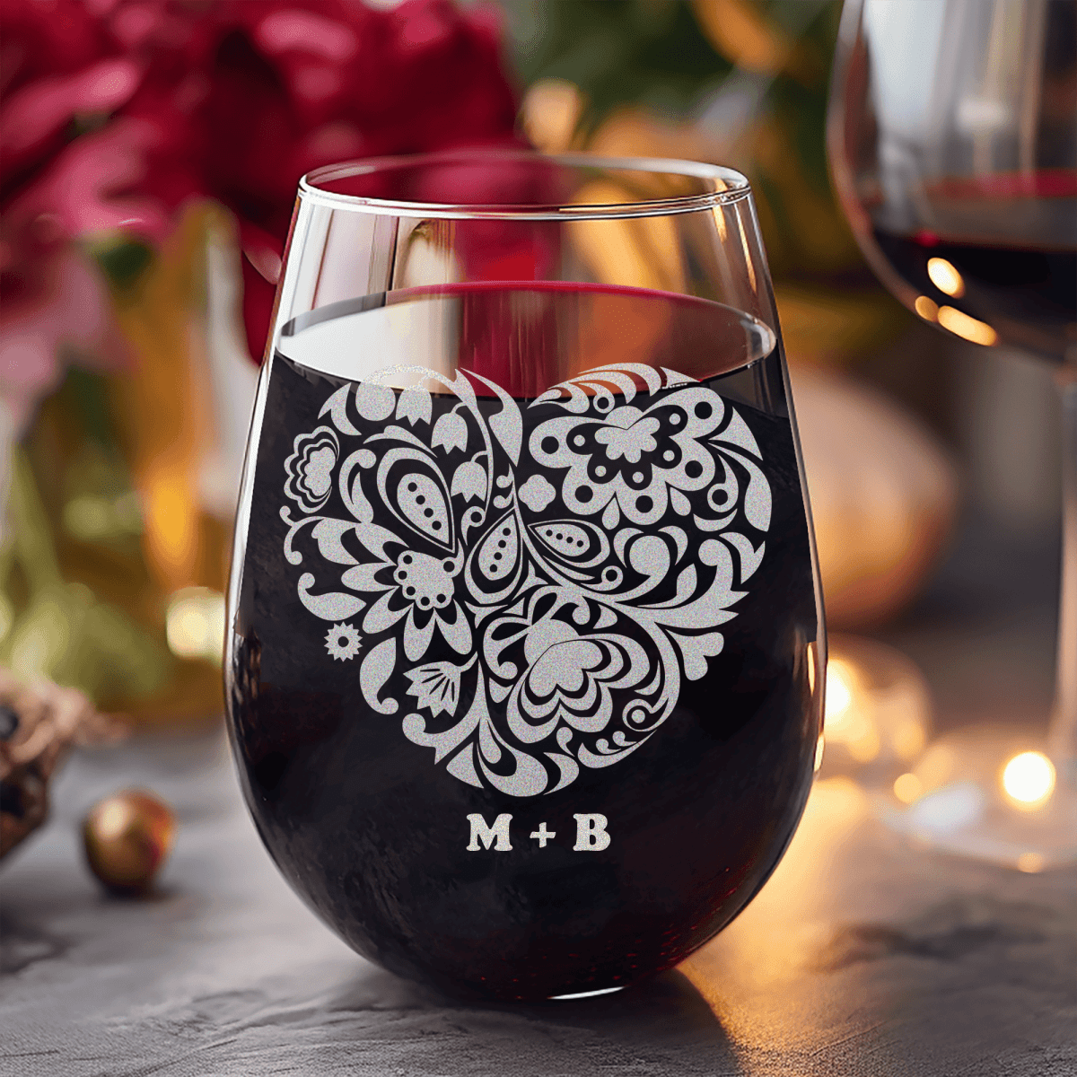 Personalized Paper Heart Strings Stemless Wine Glass for her, Customized Gifts for Women by Groovy Girl Gifts
