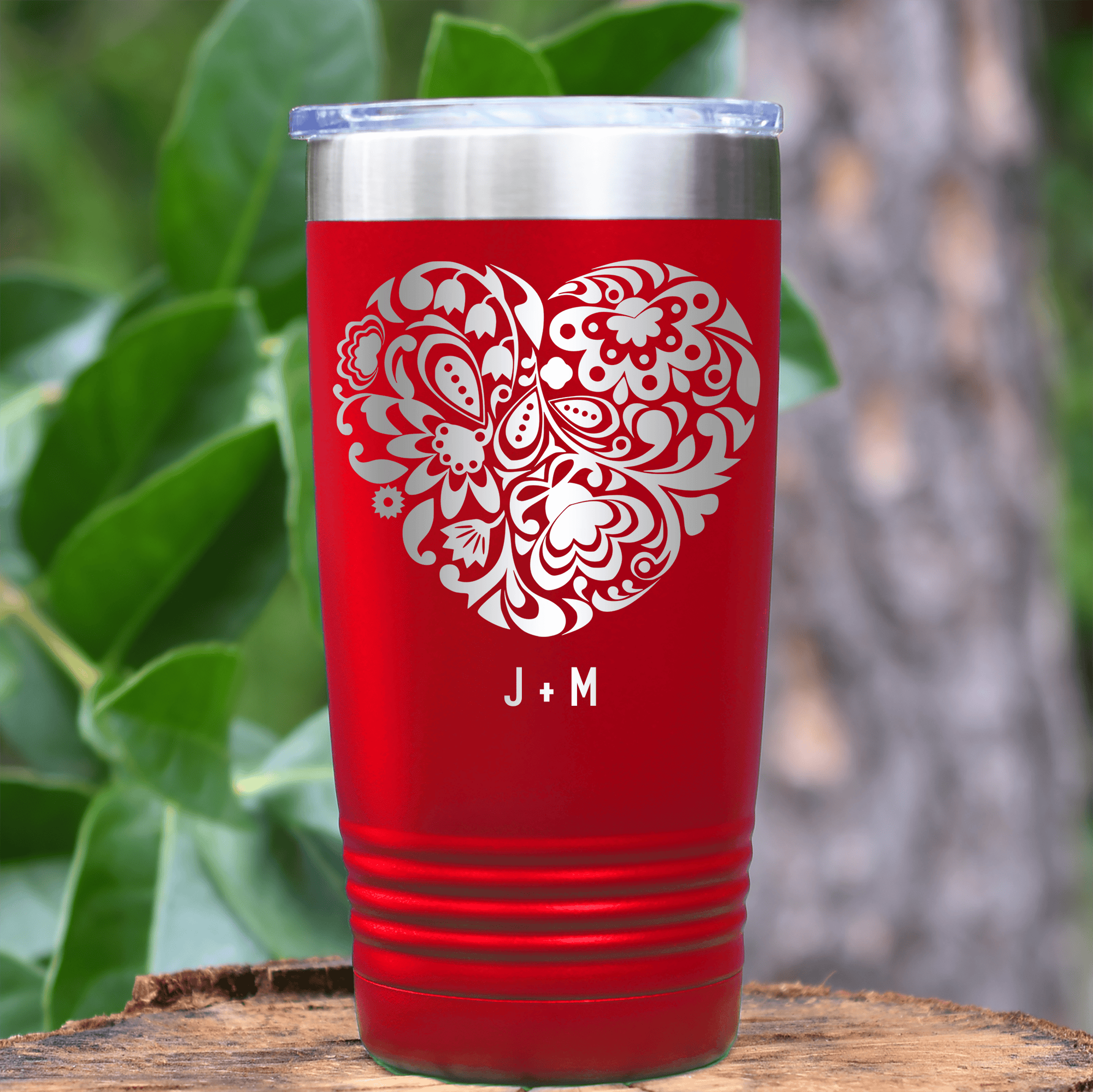 Red Valentines Day Tumbler With Paper Heart Strings Design