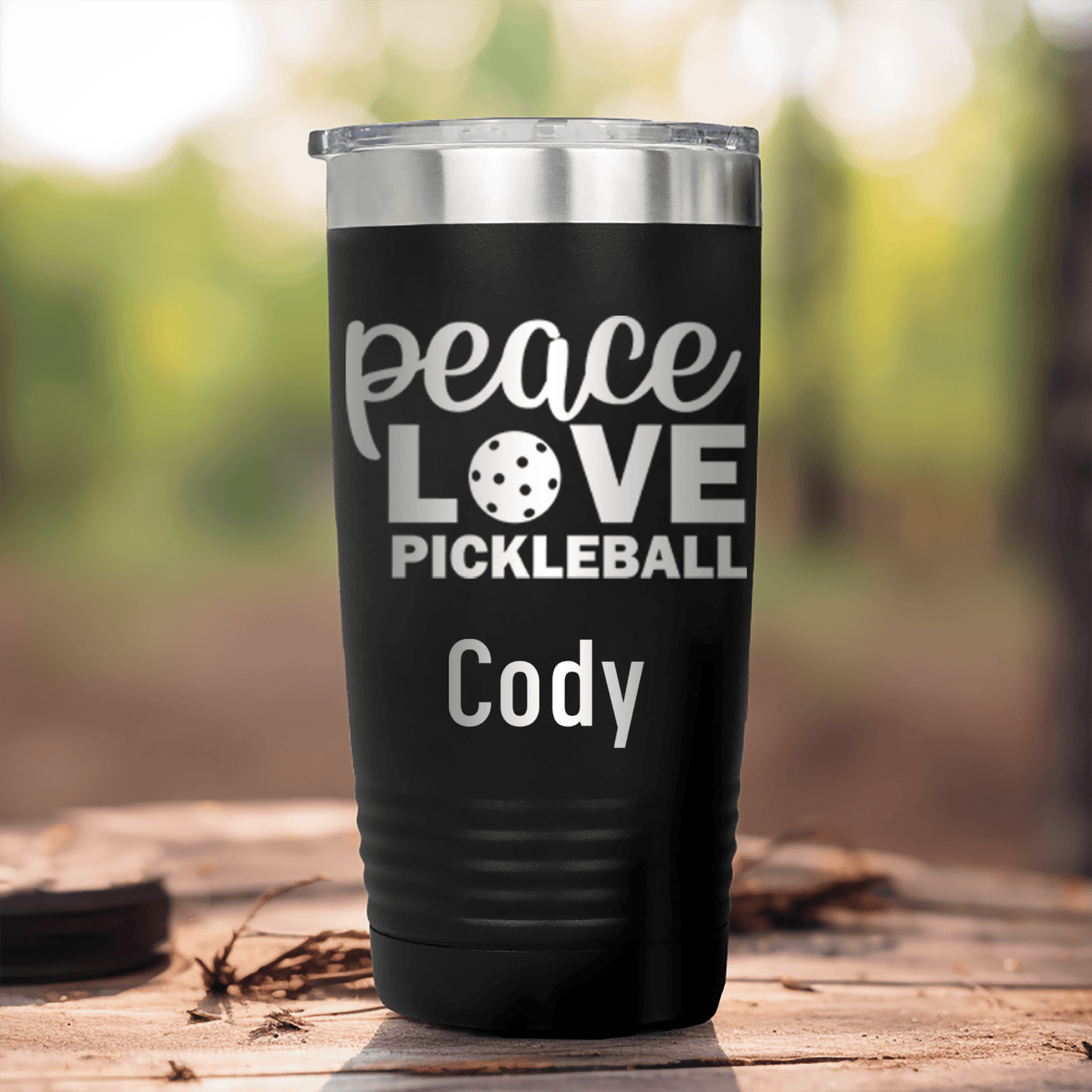 Black Pickleball Tumbler With Peace Love Pickleball Design