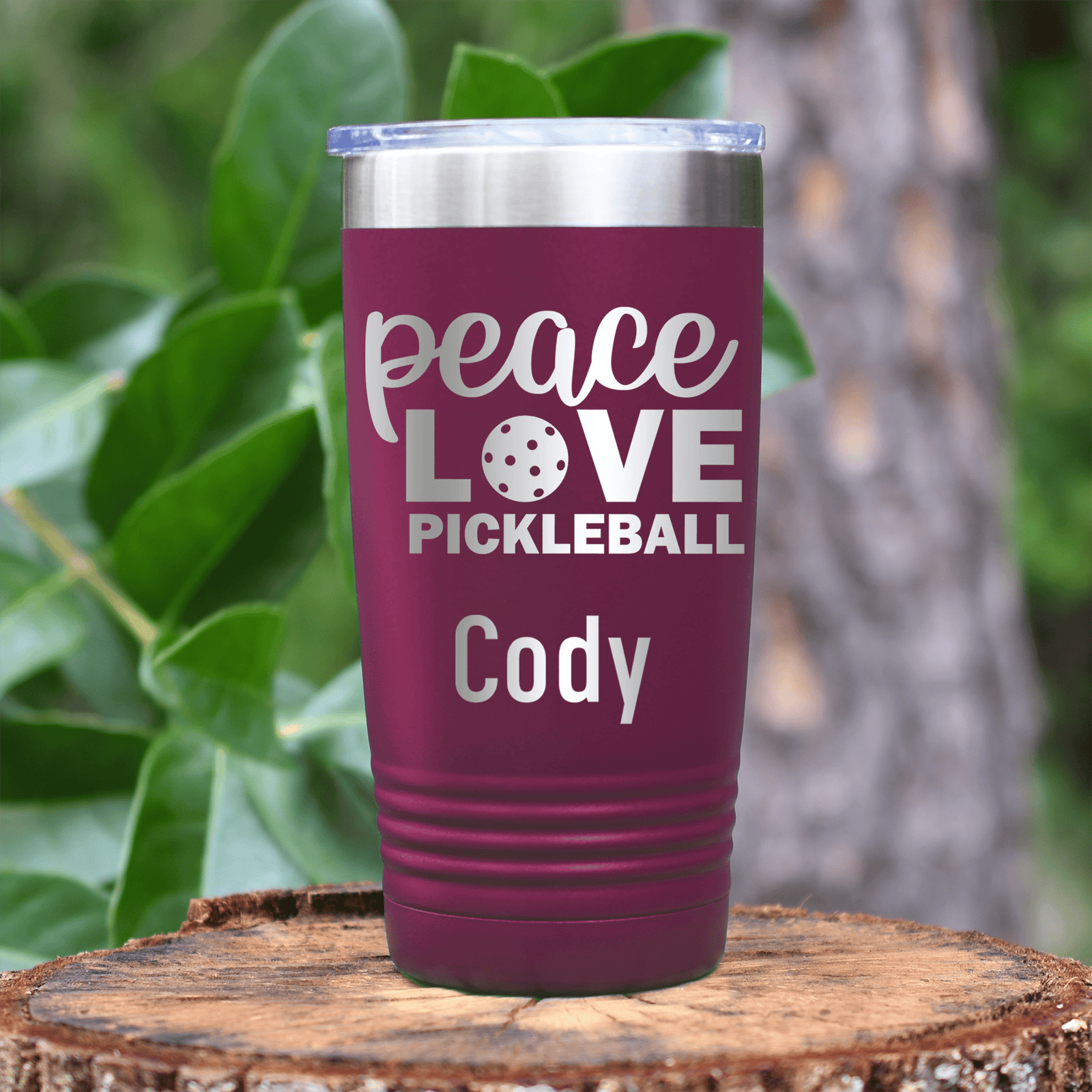 Maroon Pickleball Tumbler With Peace Love Pickleball Design