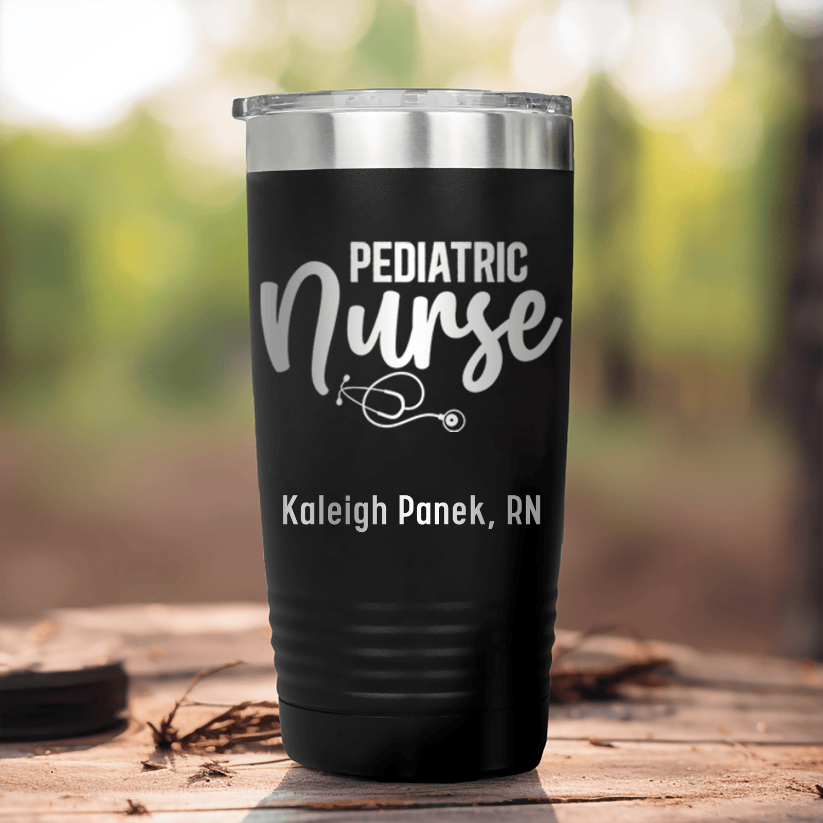 Black Nurse Tumbler With Pediatric Nurse Design